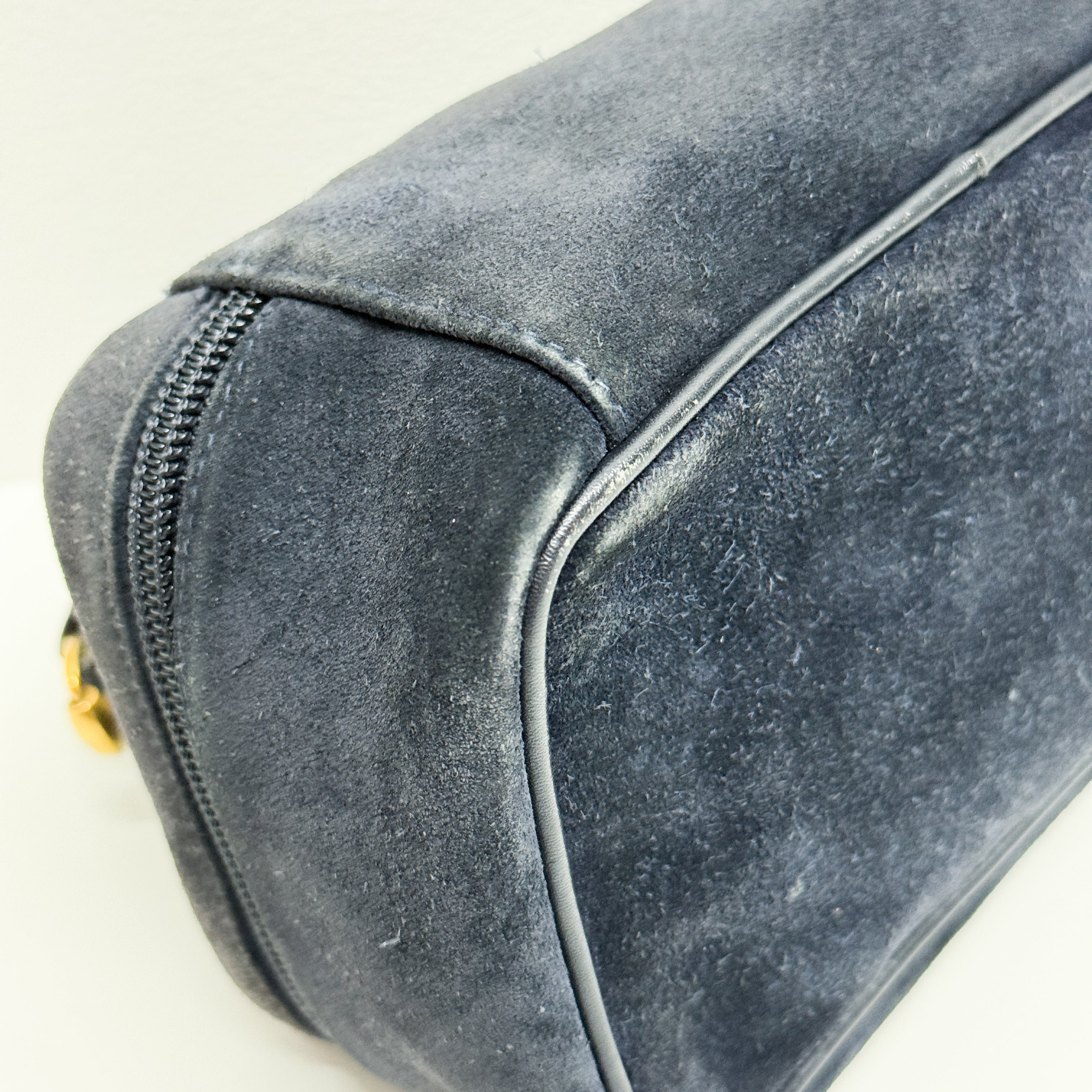 Horsebit Navy Blue Suede Pouch