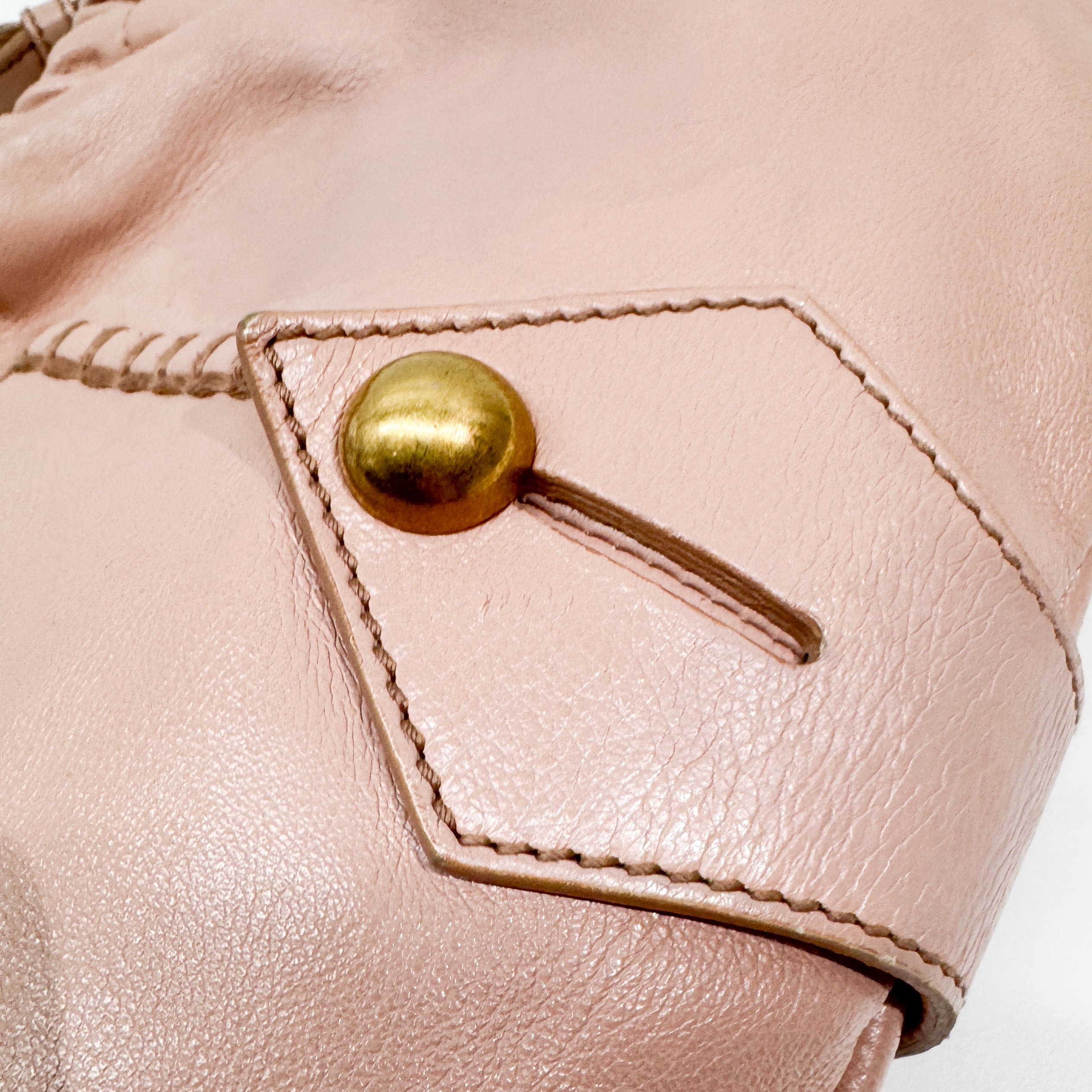 Vintage Pink Leather Shoulder Bag with Baroque Metal Handle