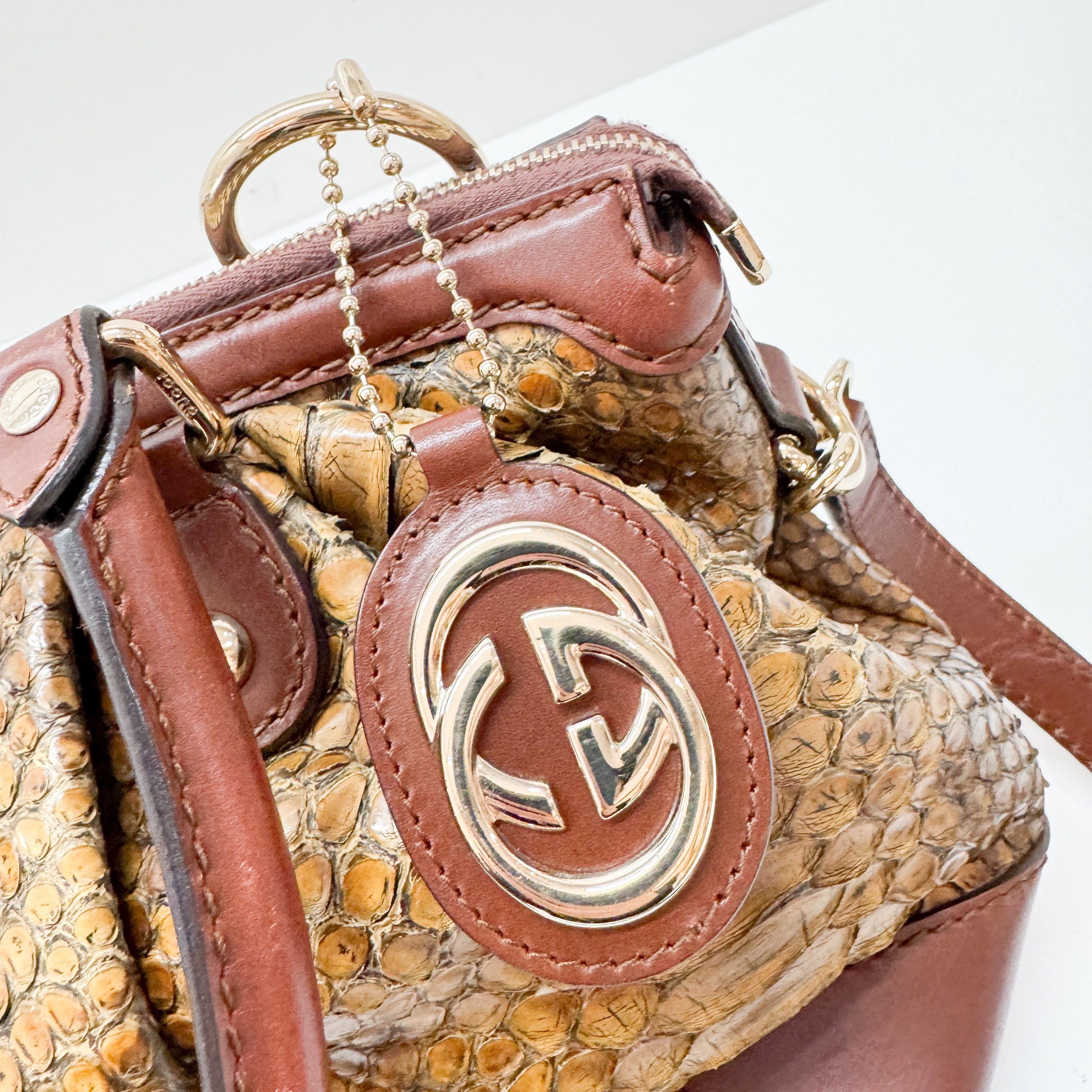 Sukey Brown Embossed Python Two-Way Bag