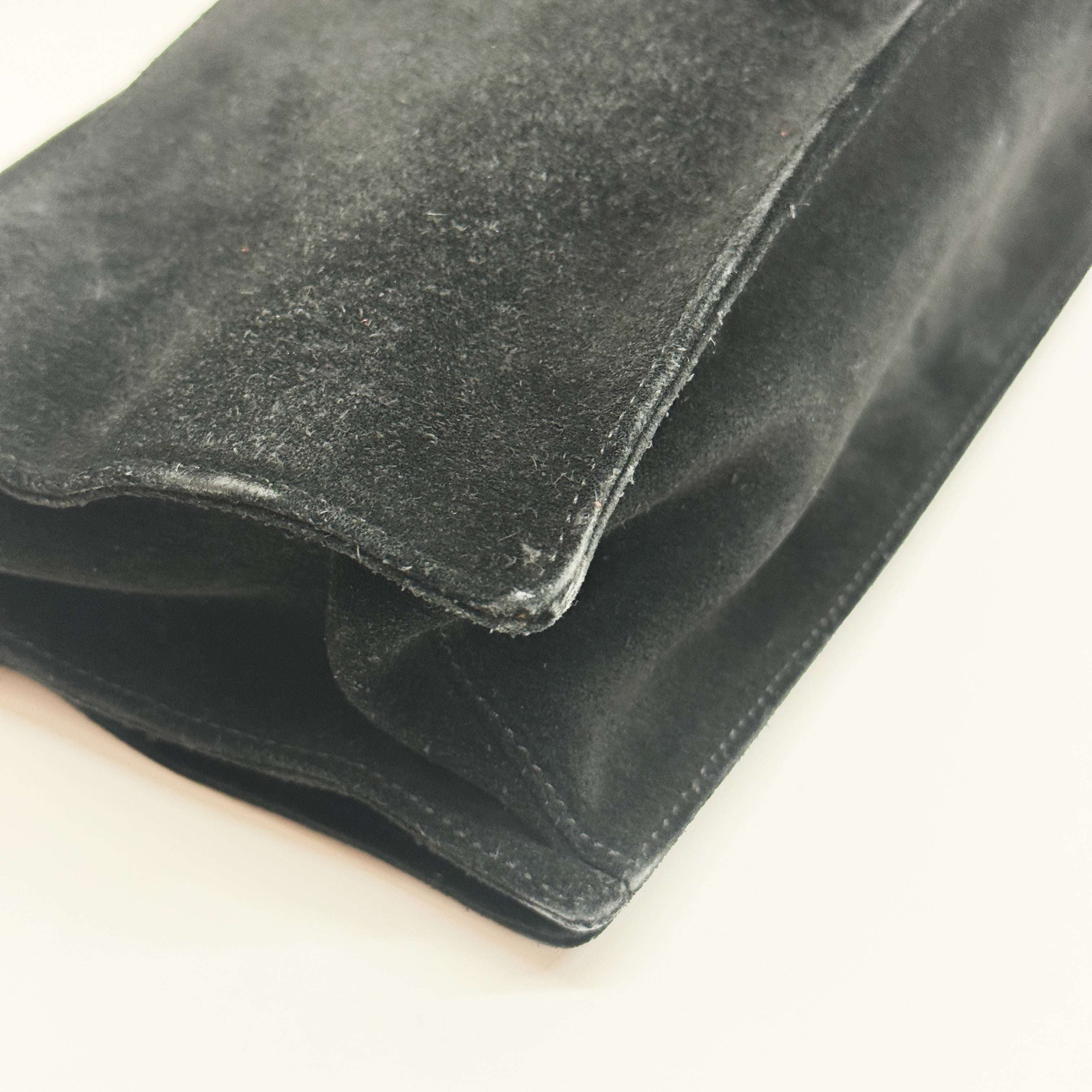 Bamboo Black Suede Shoulder Bag