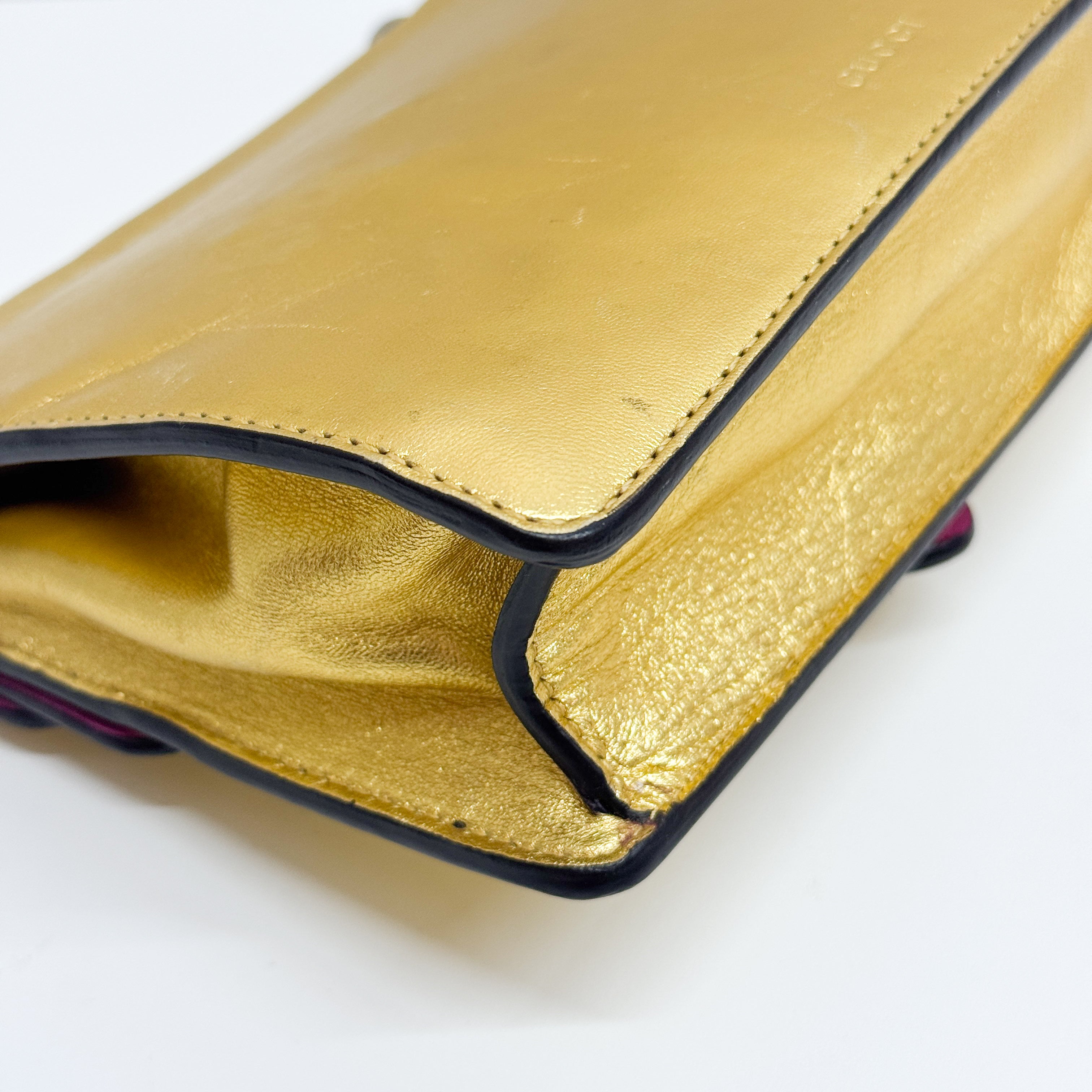 Dionysus Mini Gold Leather Shoulder Bag