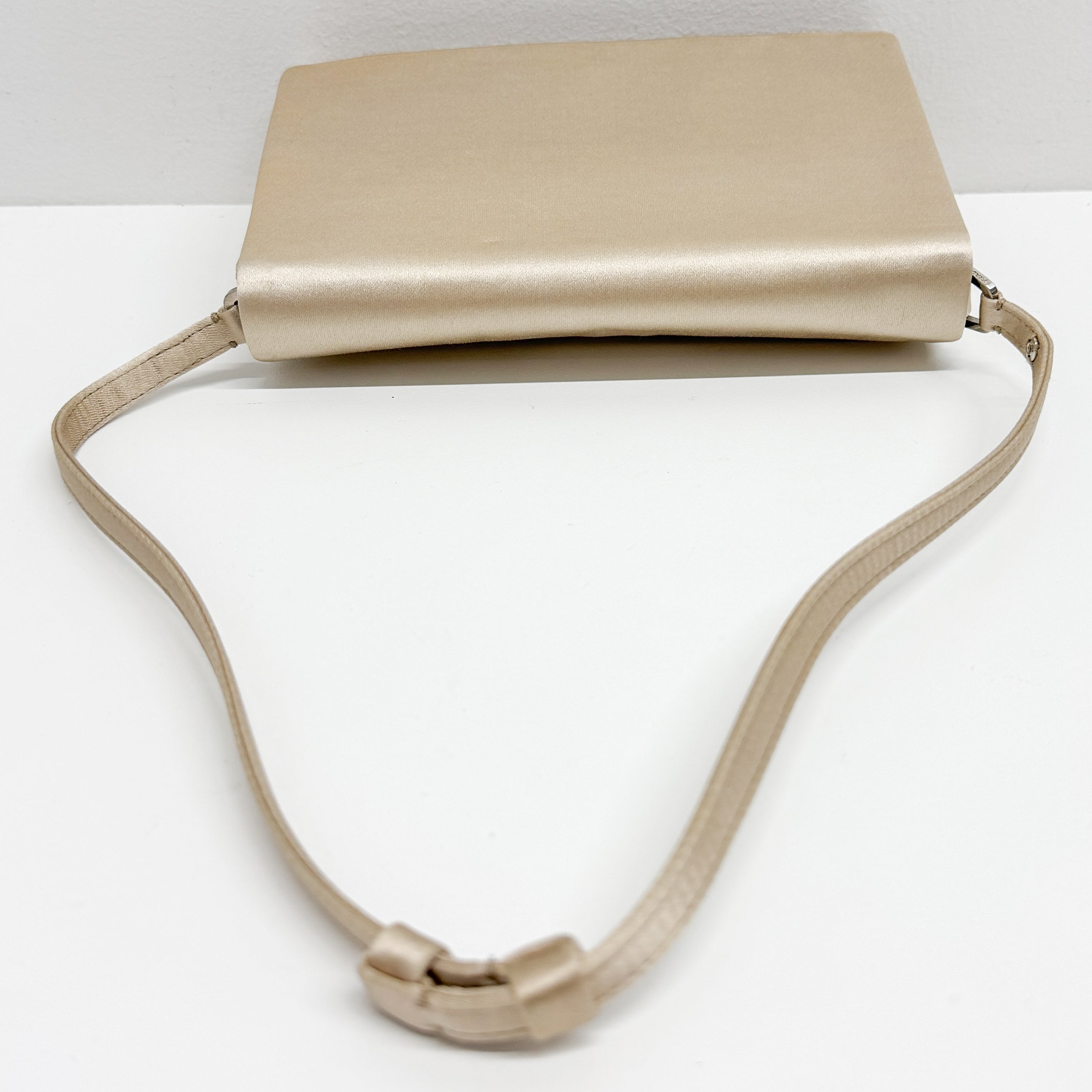 Beige Silk Satin Shoulder Bag