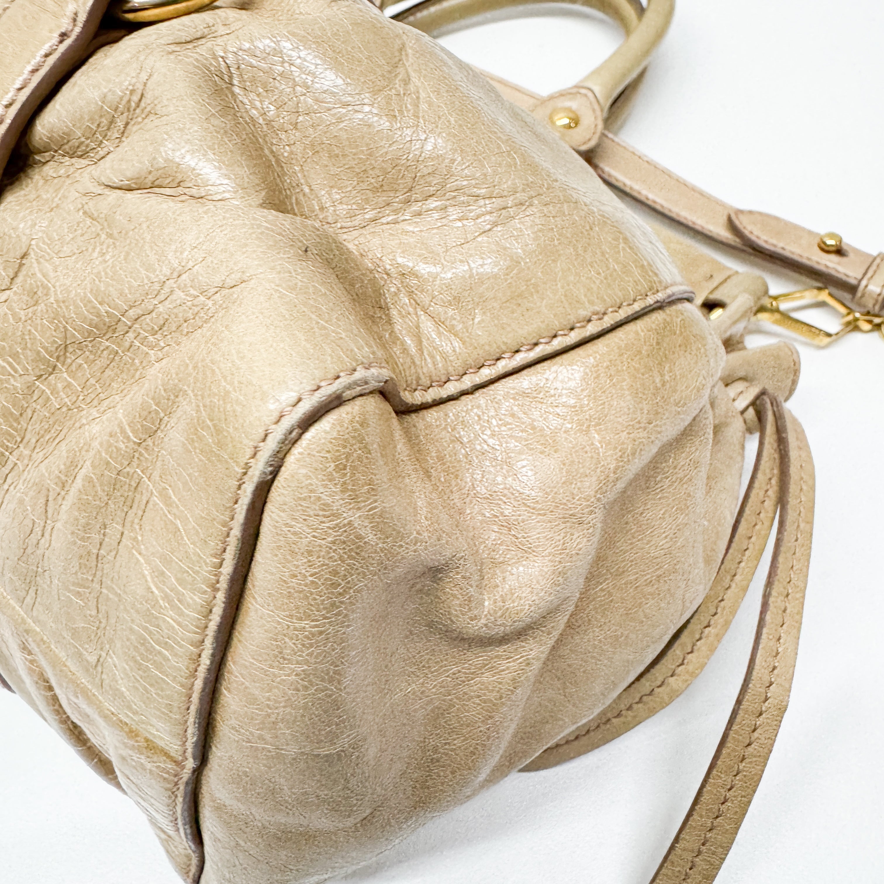 Vitello Beige Leather Hand Bag