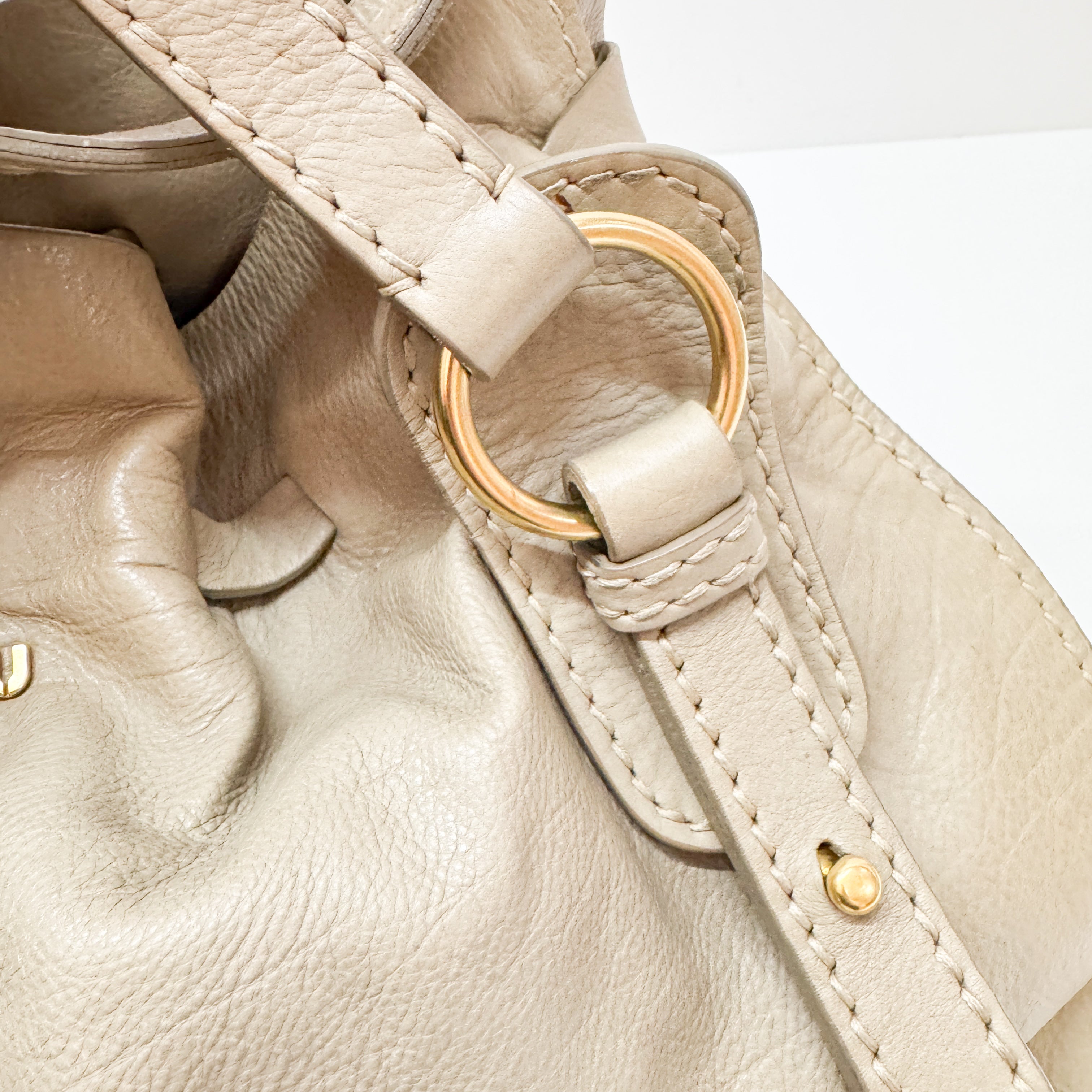 Vintage Beige Leather Shoulder Bag