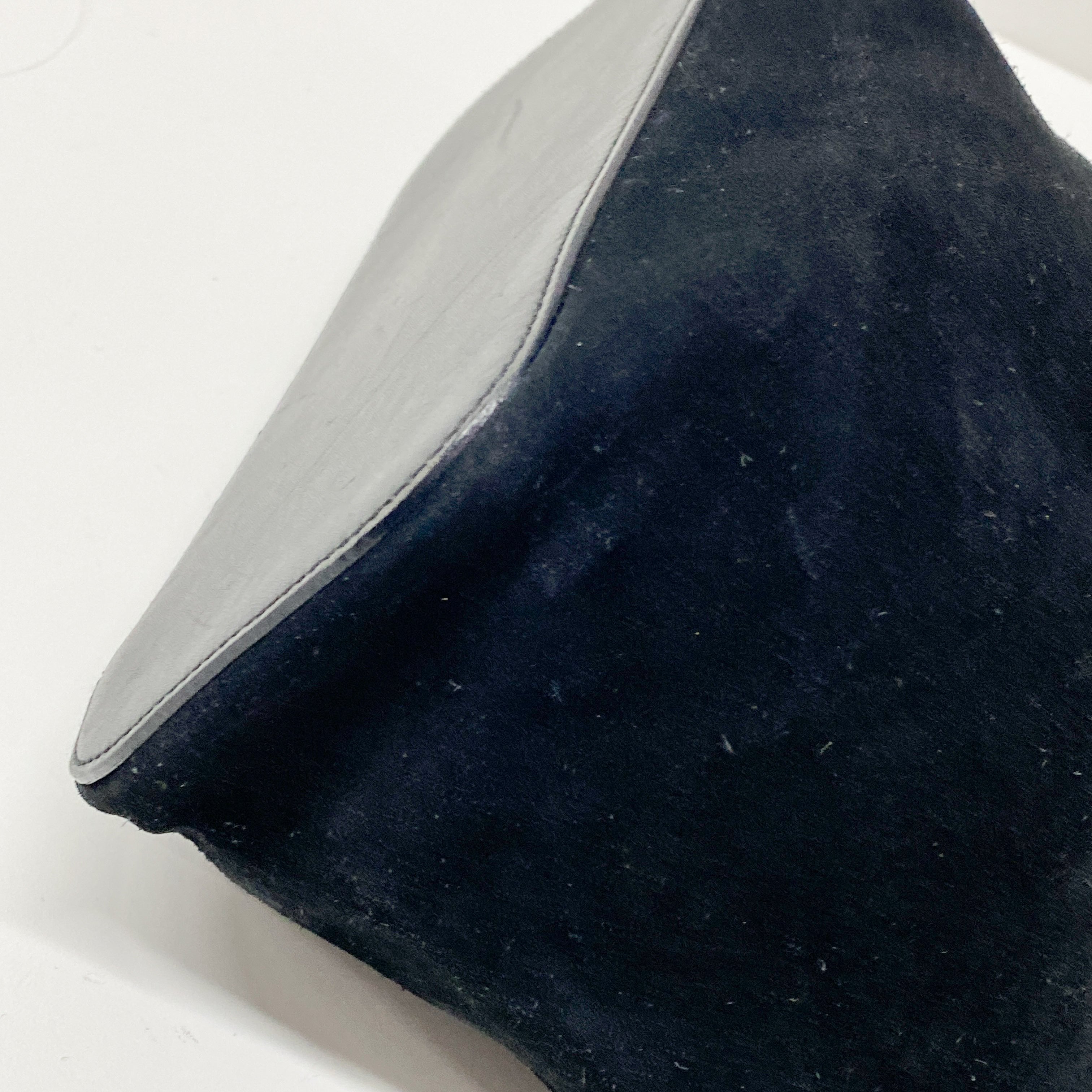 Metal Handle Black Suede Shoulder Bag