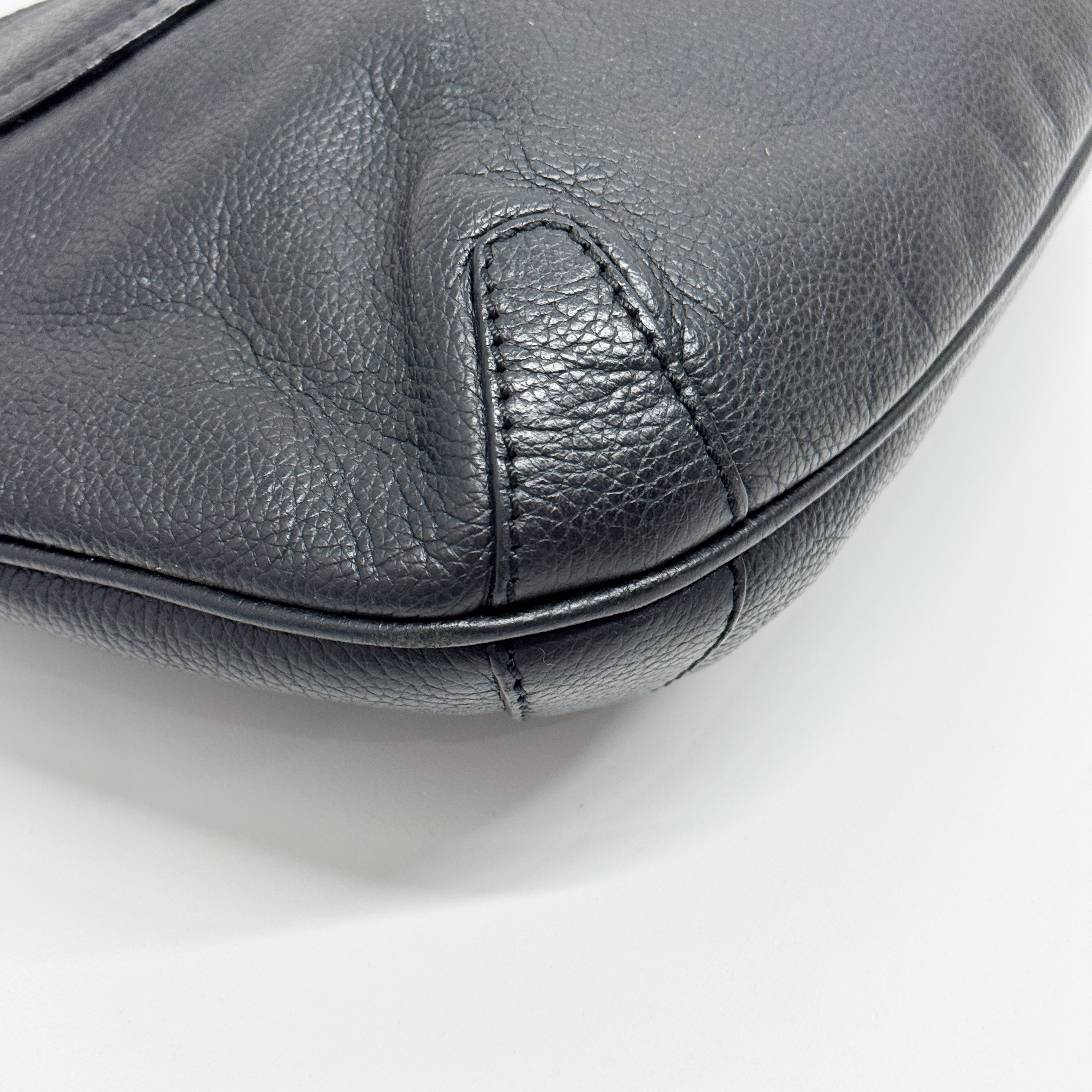 Horsebit Black Leather Shoulder Bag