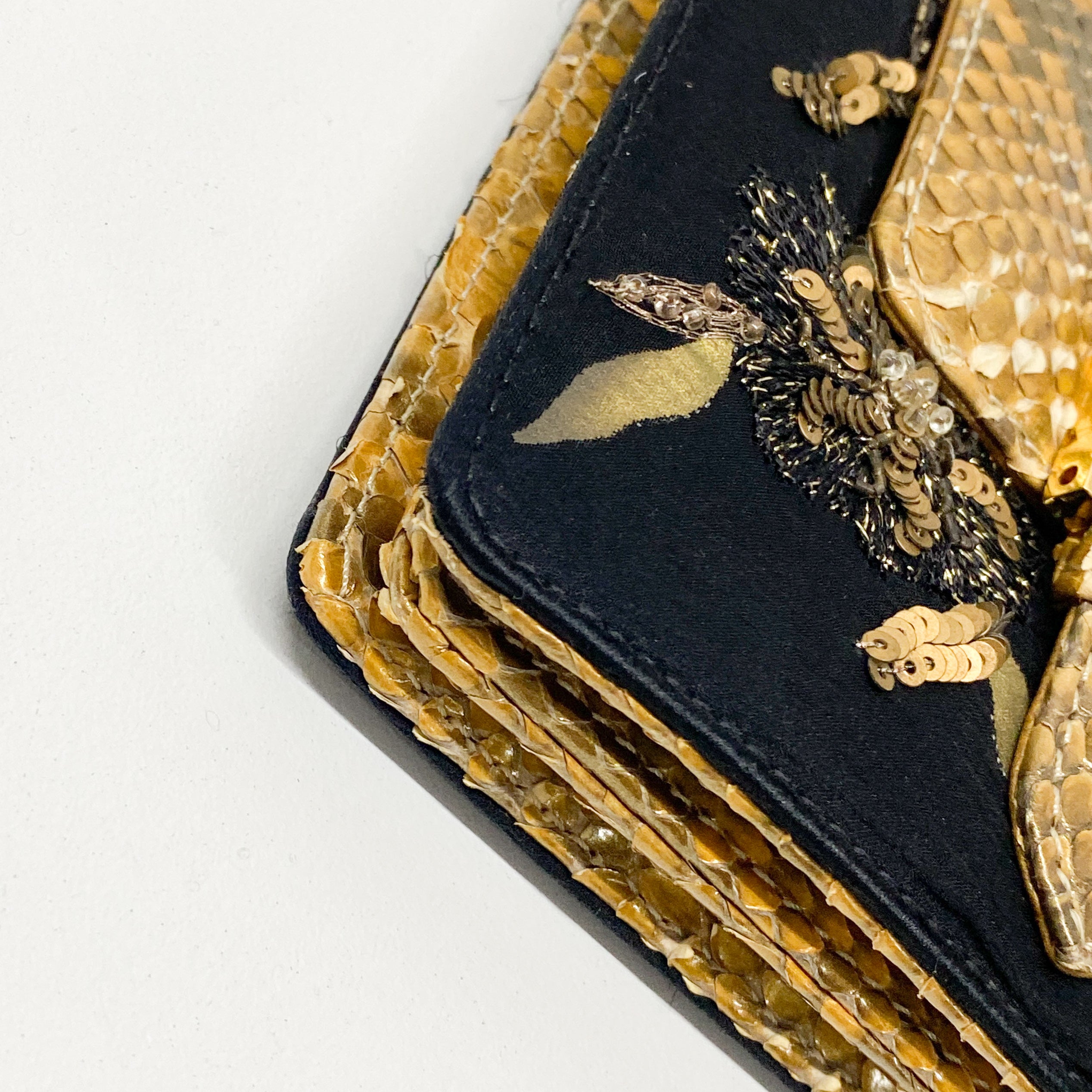 Embroidered Black And Gold Shoulder Bag