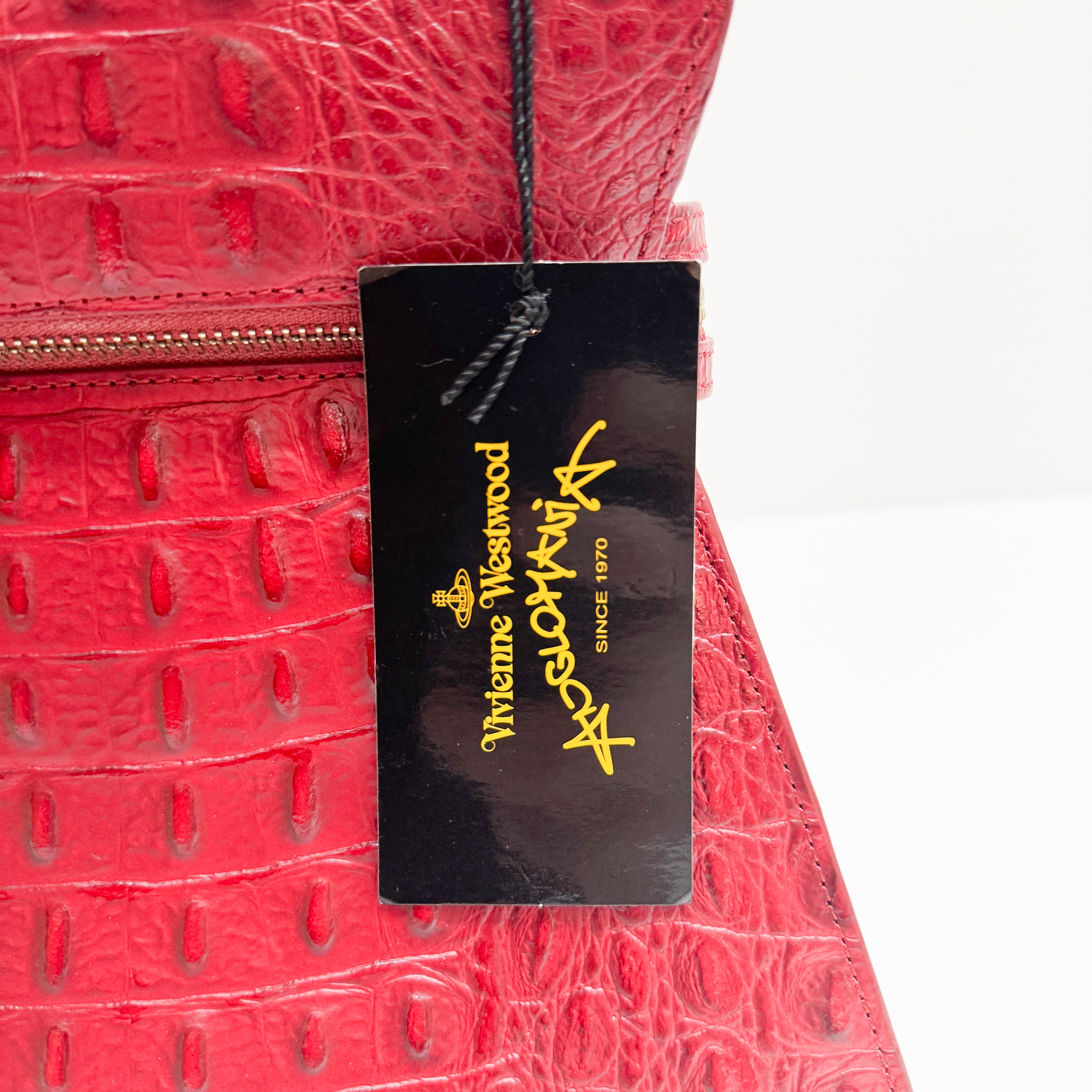 Red Crocodile Embossed Hand Bag
