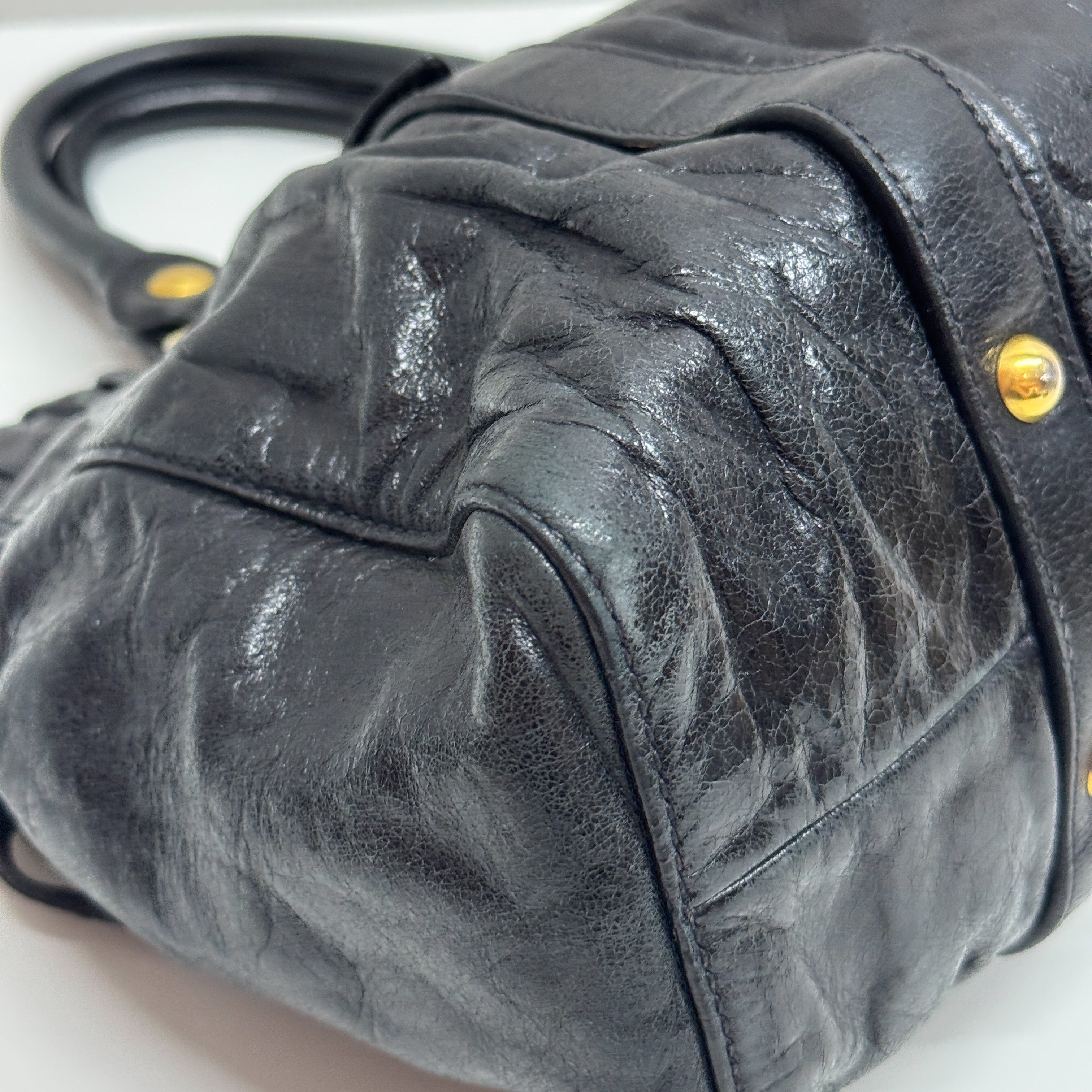 Vitello Bauletto Black Calfskin Leather Two Way Bag