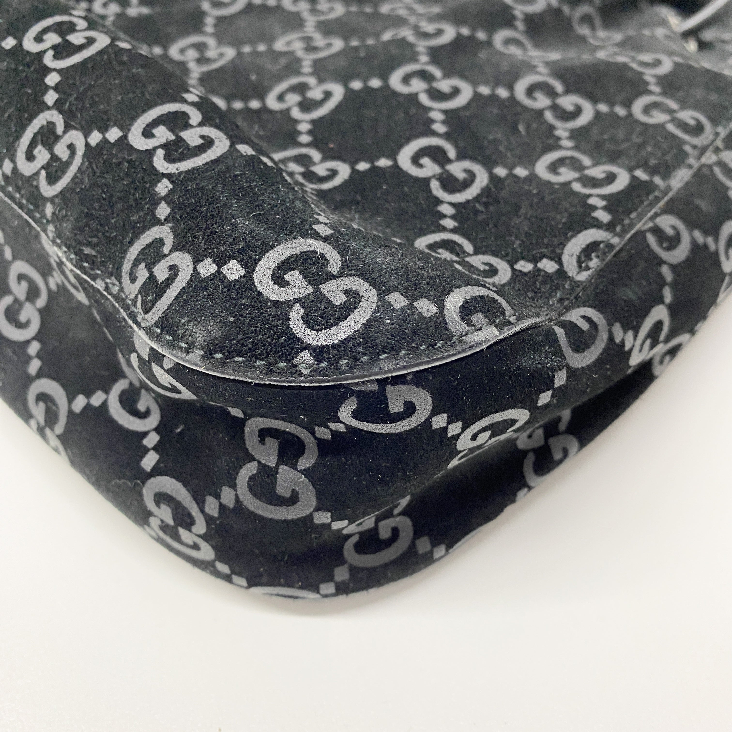 GG Black Suede Bucket Shoulder Bag