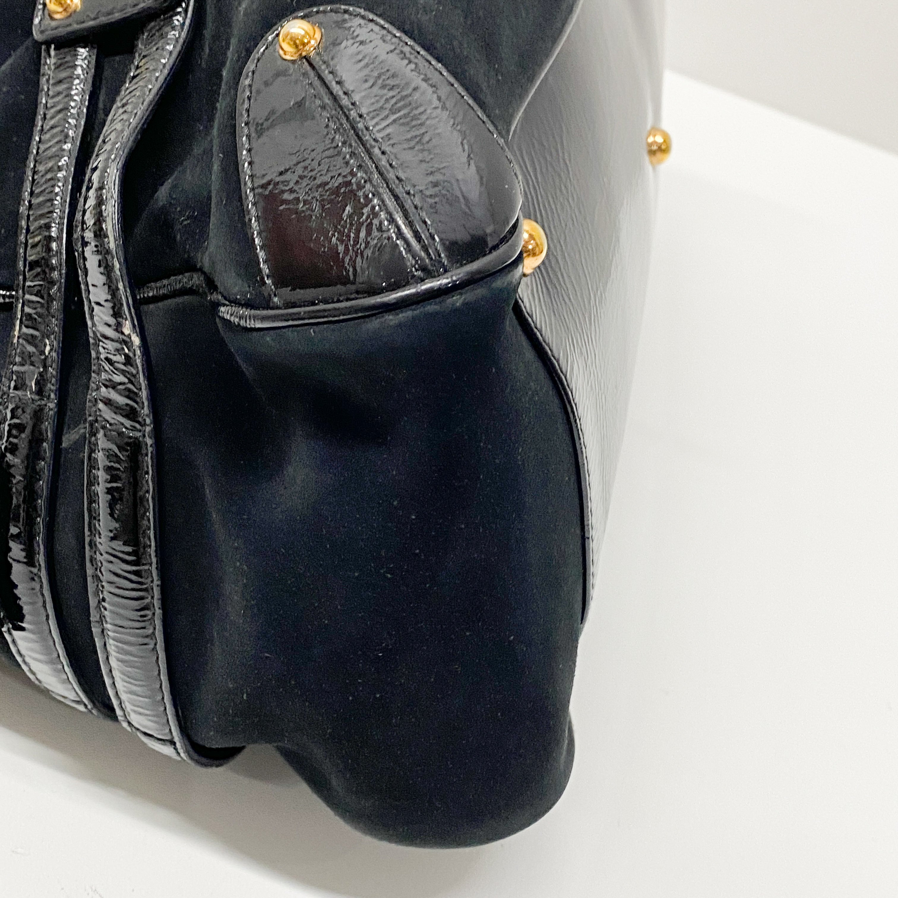 Horsebit Black Suede Boston Bag