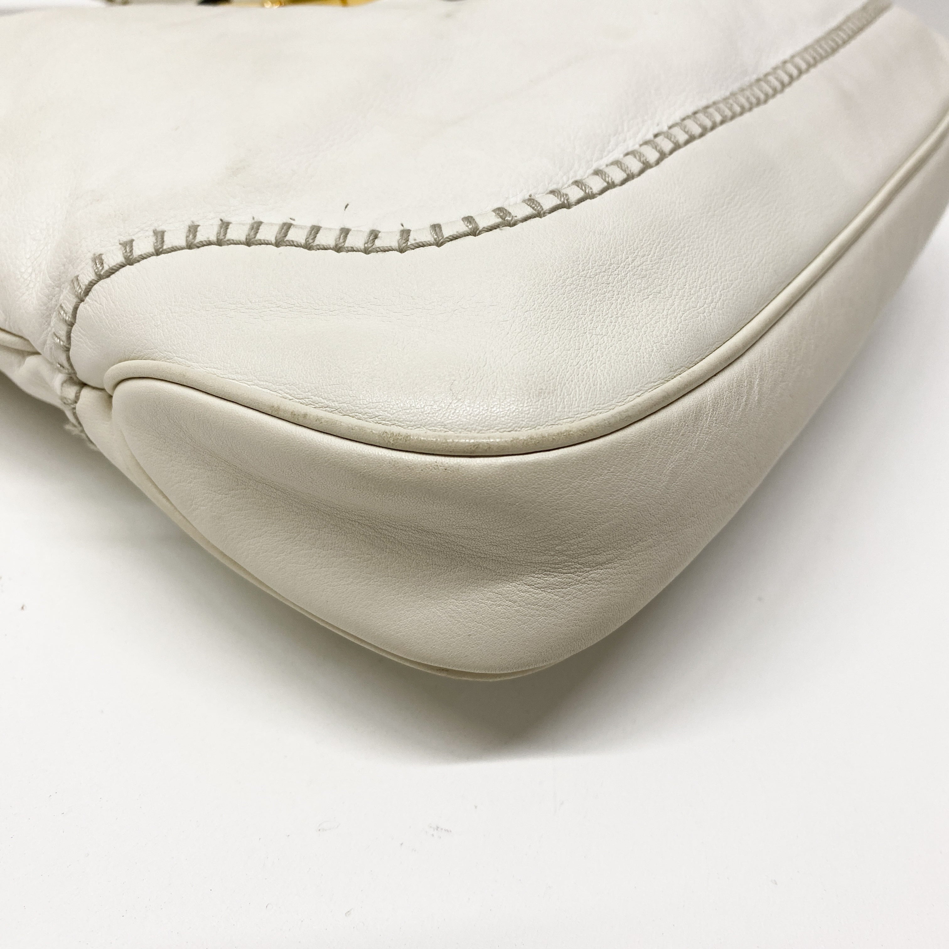 Jackie White Leather Shoulder Bag