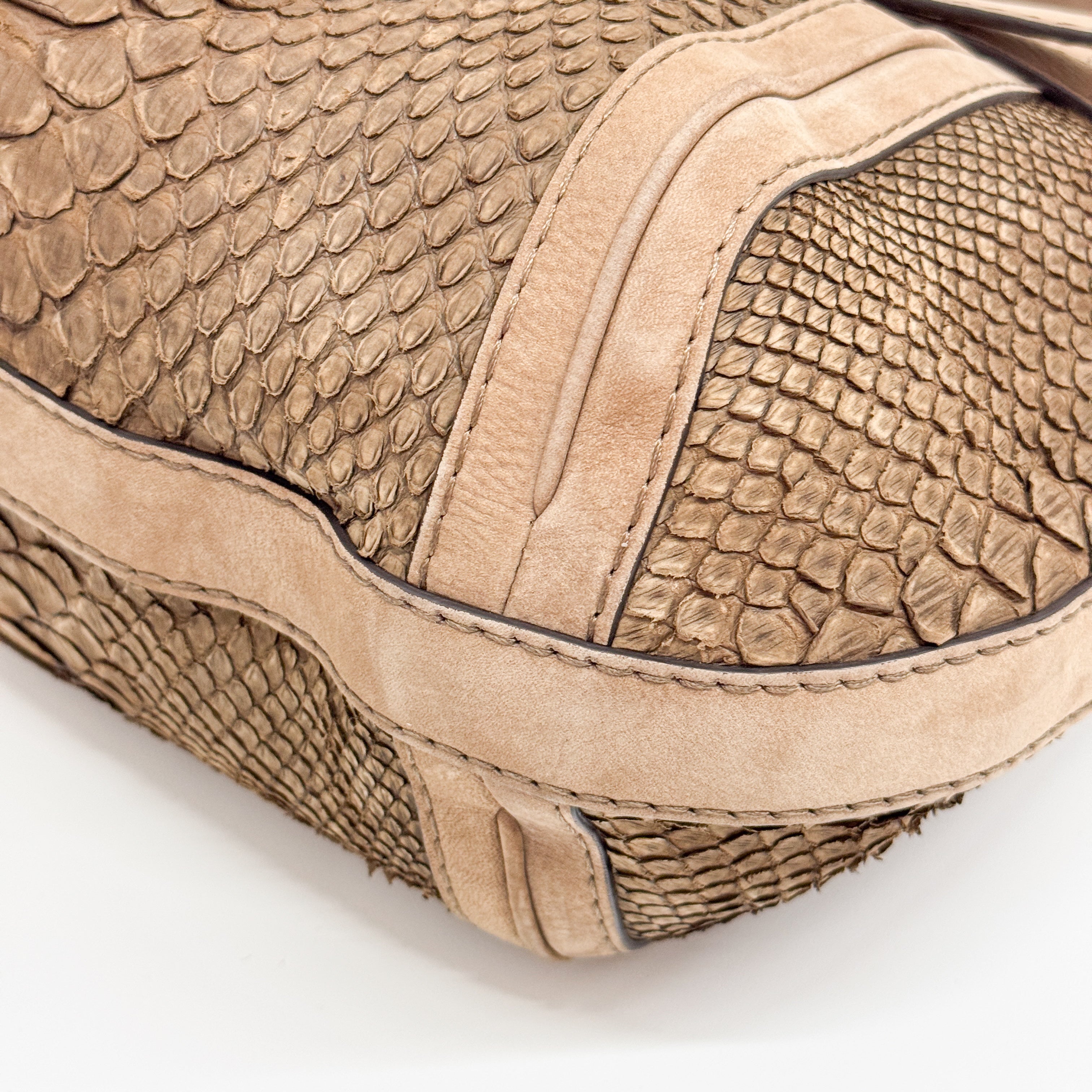Wave Brown Python Embossed Leather Shoulder Bag