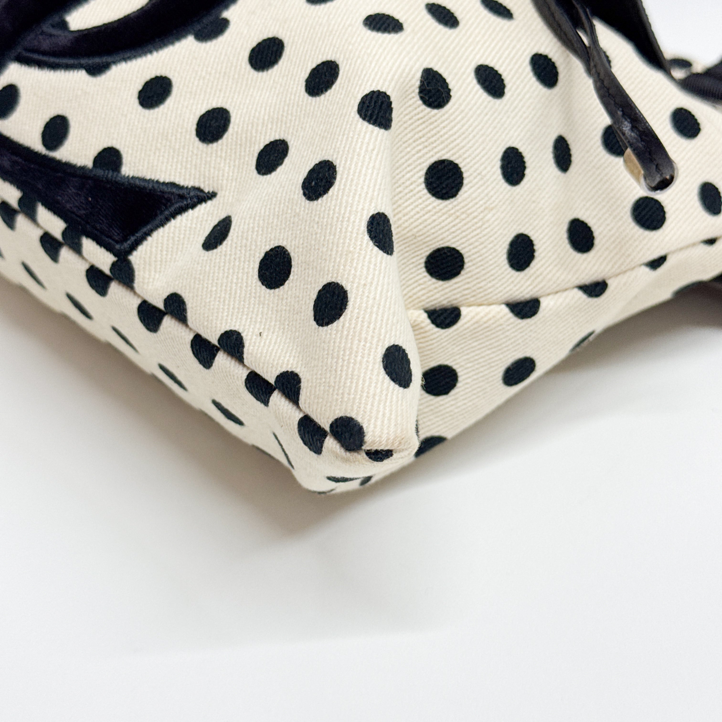 Blue Dotted White Cotton Tote Bag