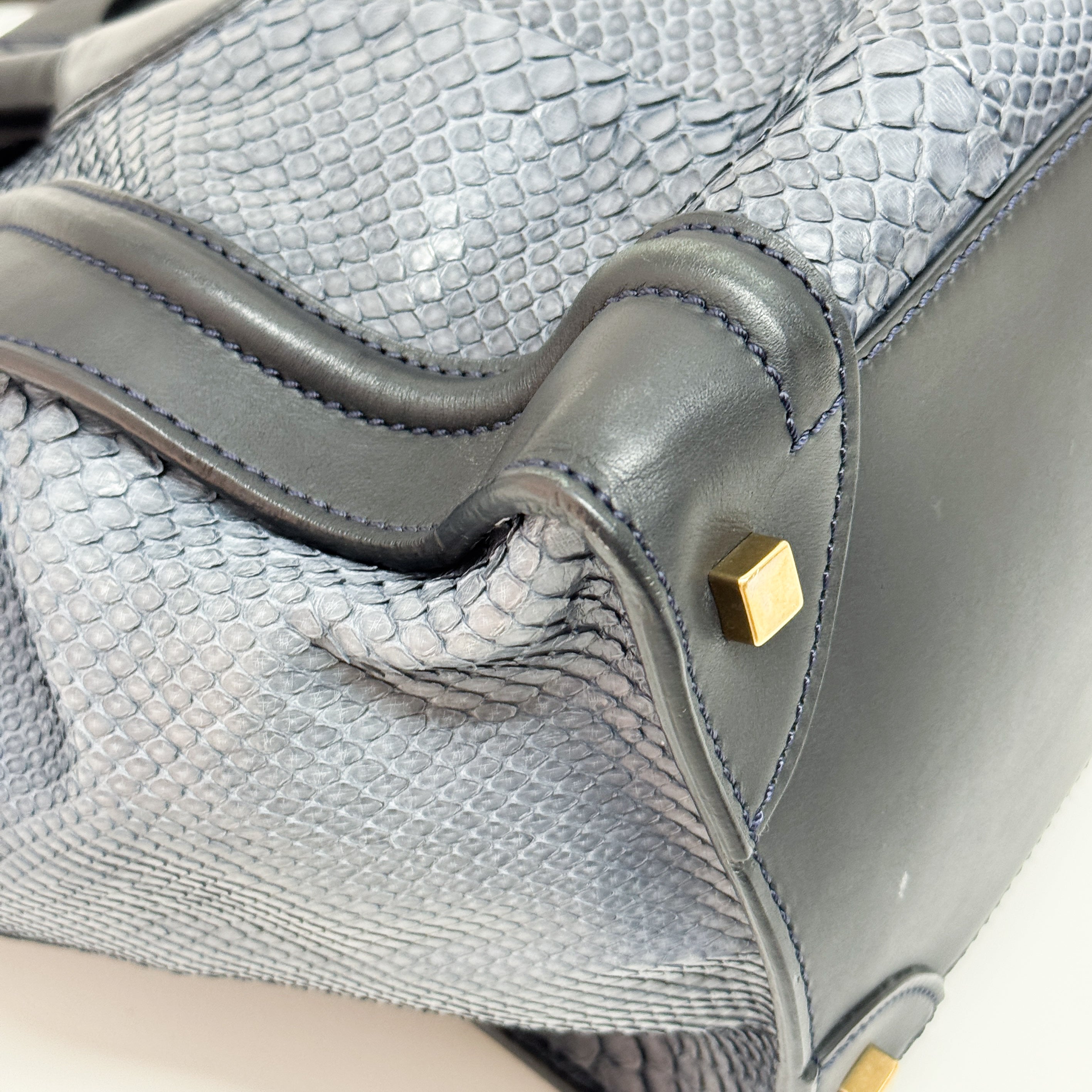 Luggage Micro Blue Python Embossed Leather Hand Bag