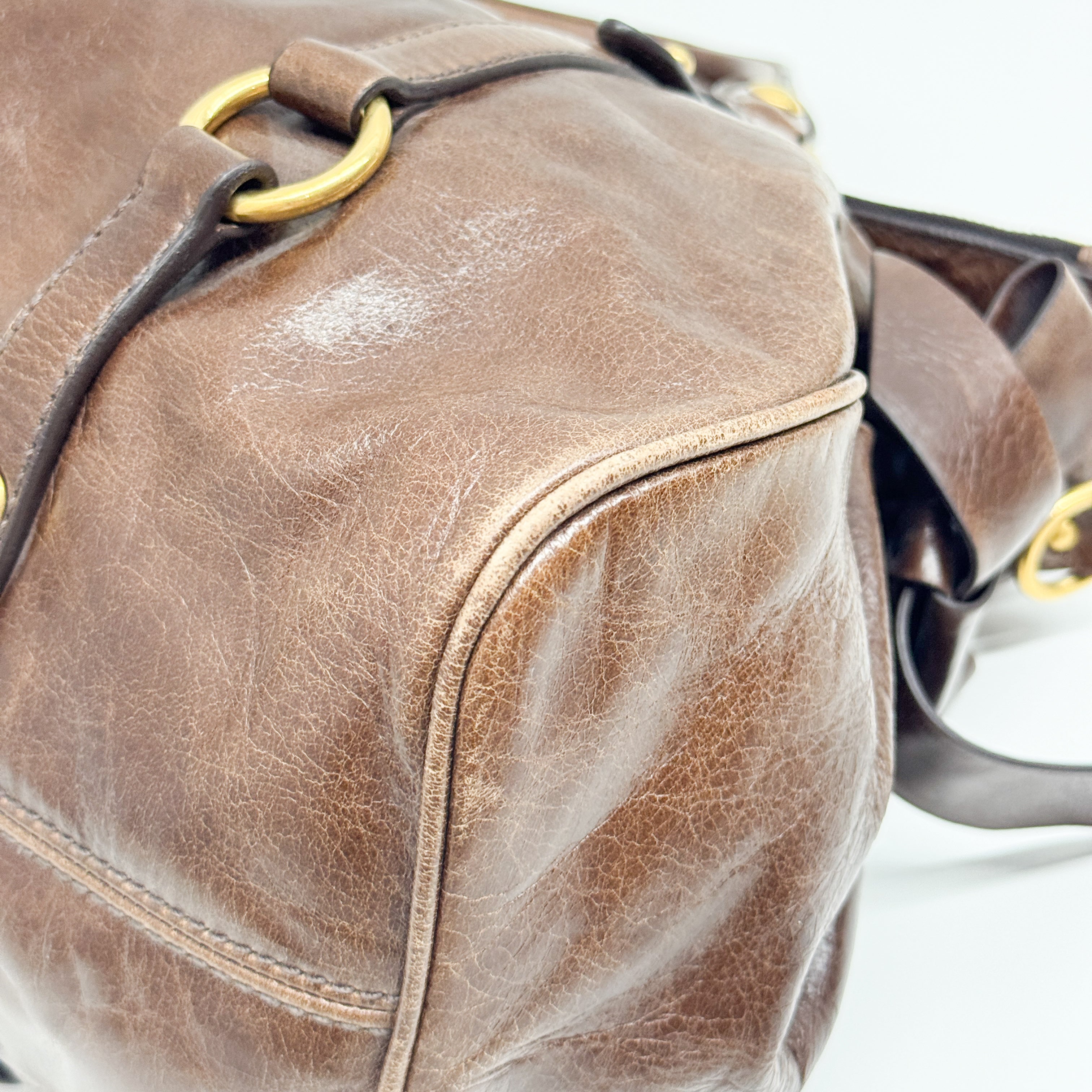 Vitello Lux Bow Brown Calfskin Leather Hand Bag