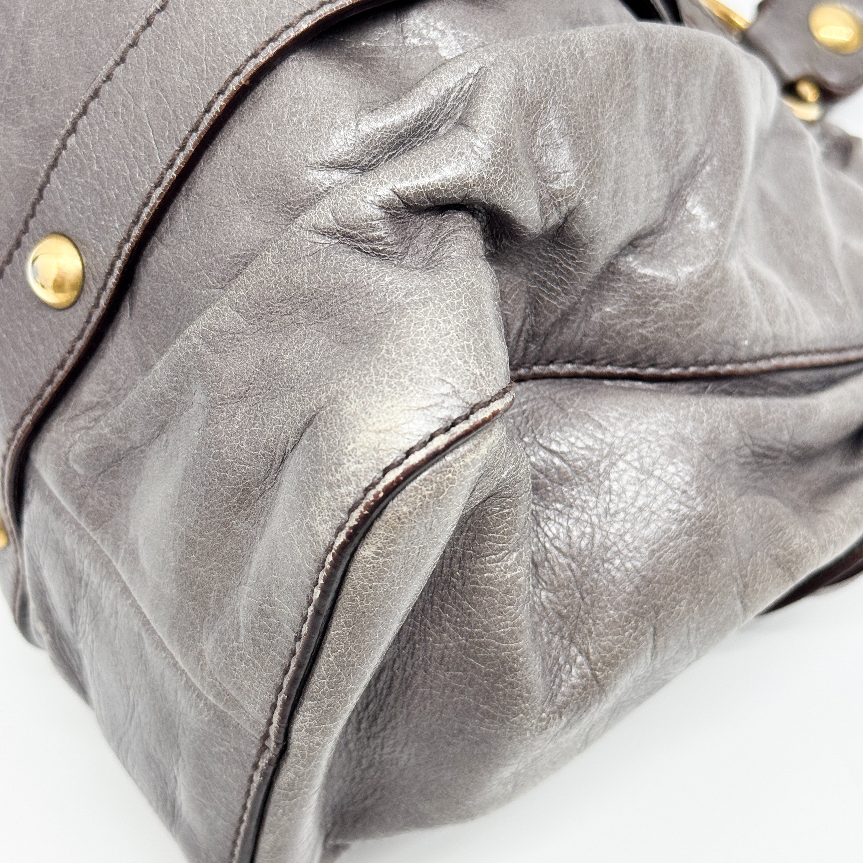 Vitello Grey Calfskin Leather Two Way Bag