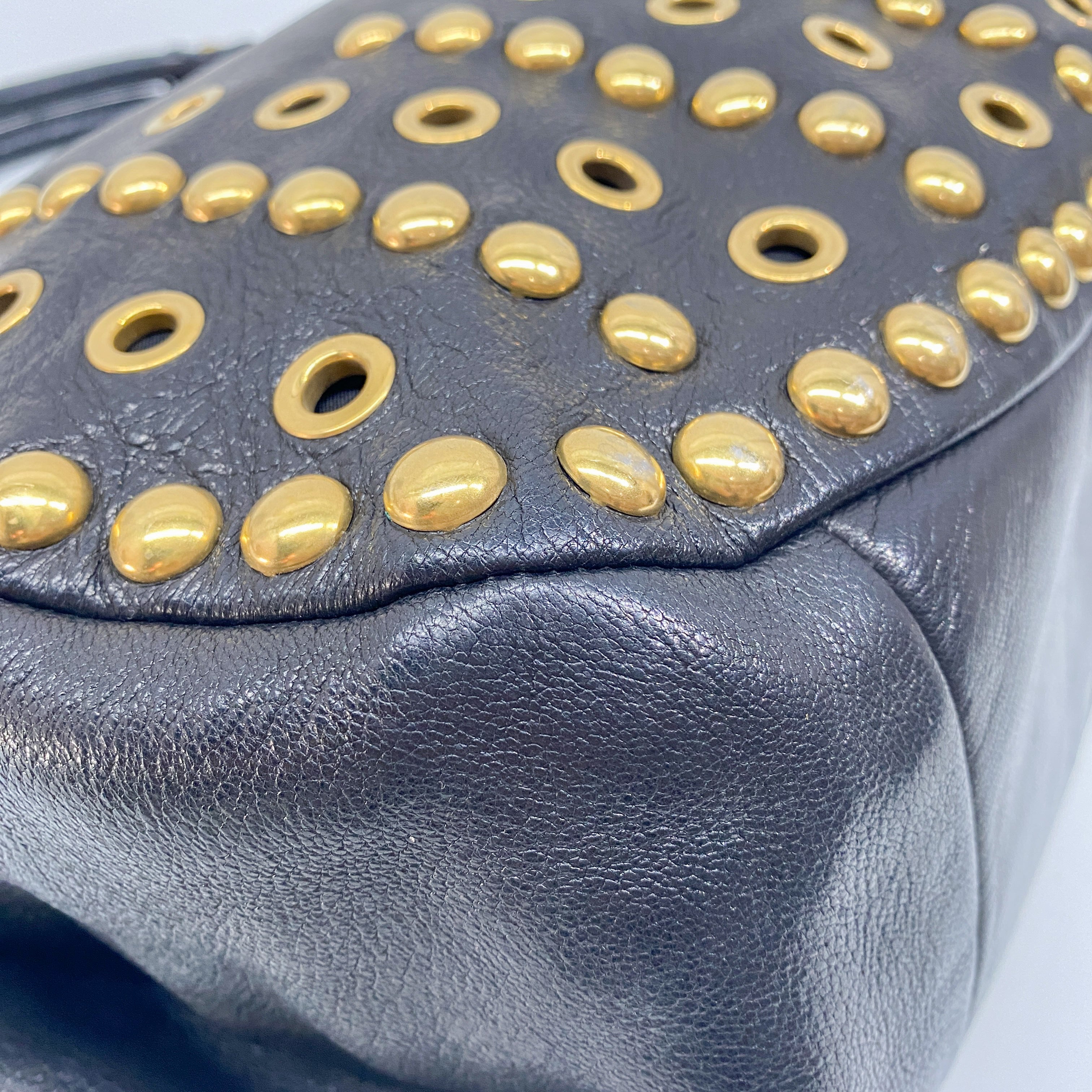 Vintage Black Gold Studded Leather Bag