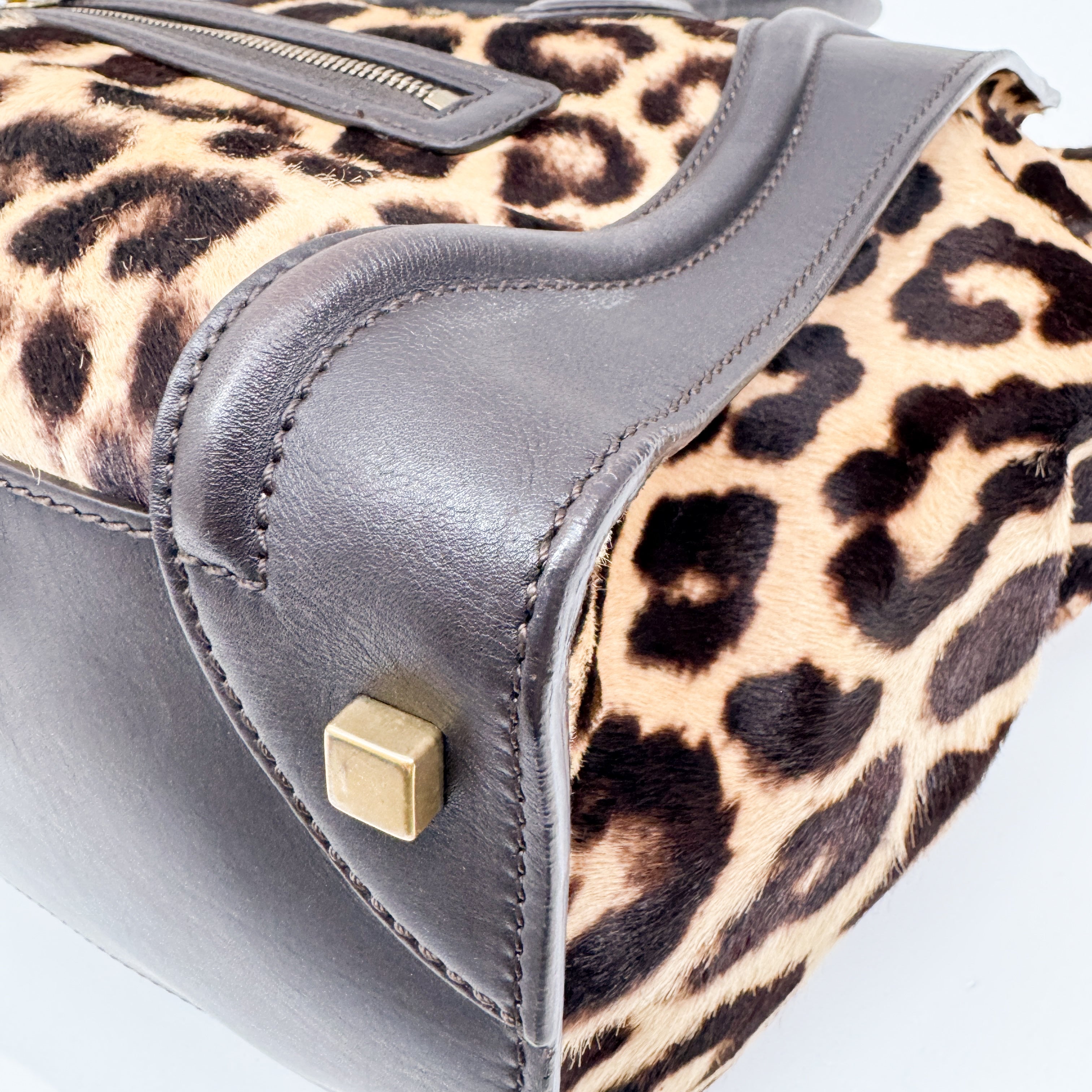 Luggage Micro Leopard Print Pony Hair Hand Bag