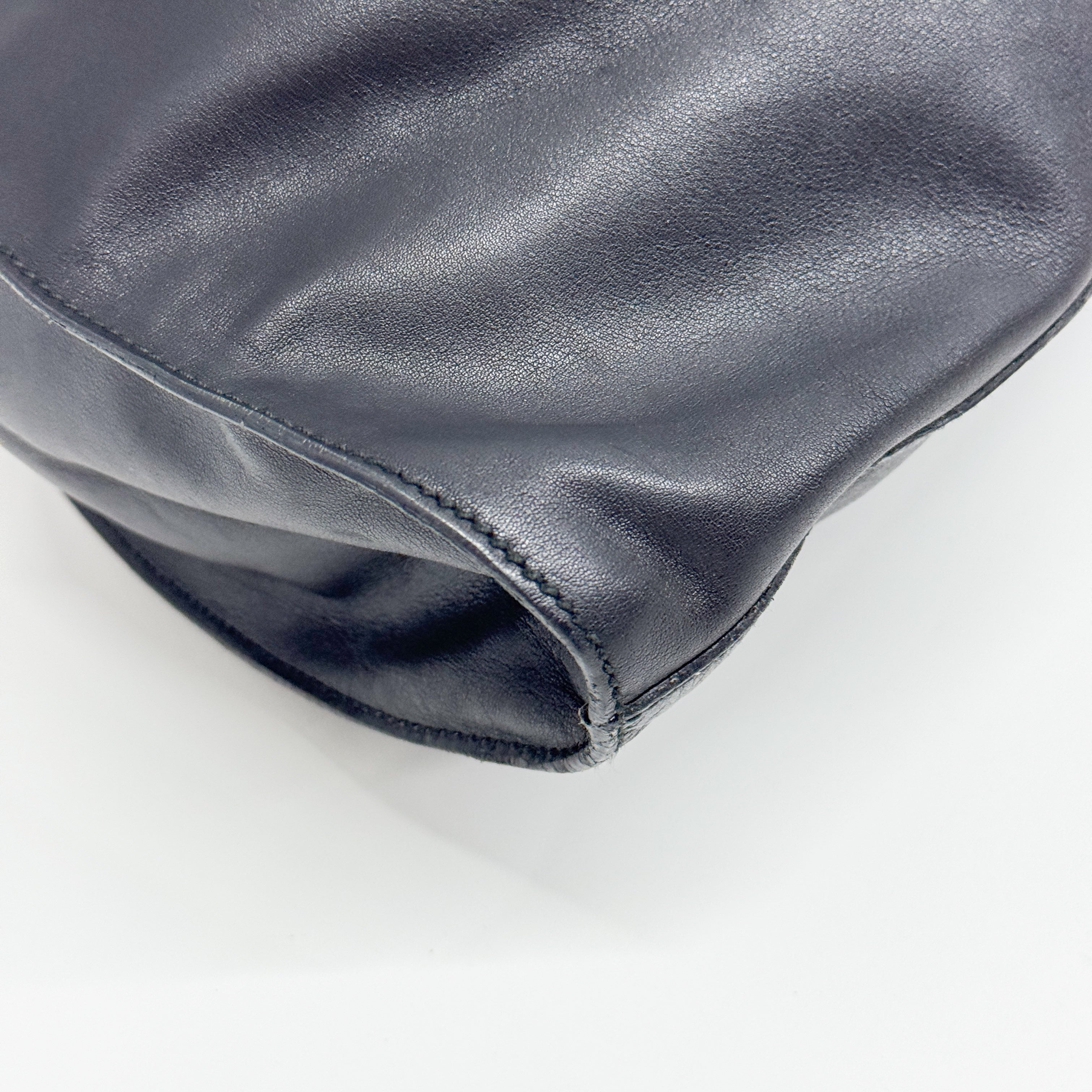 Black Leather Hobo Shoulder Bag