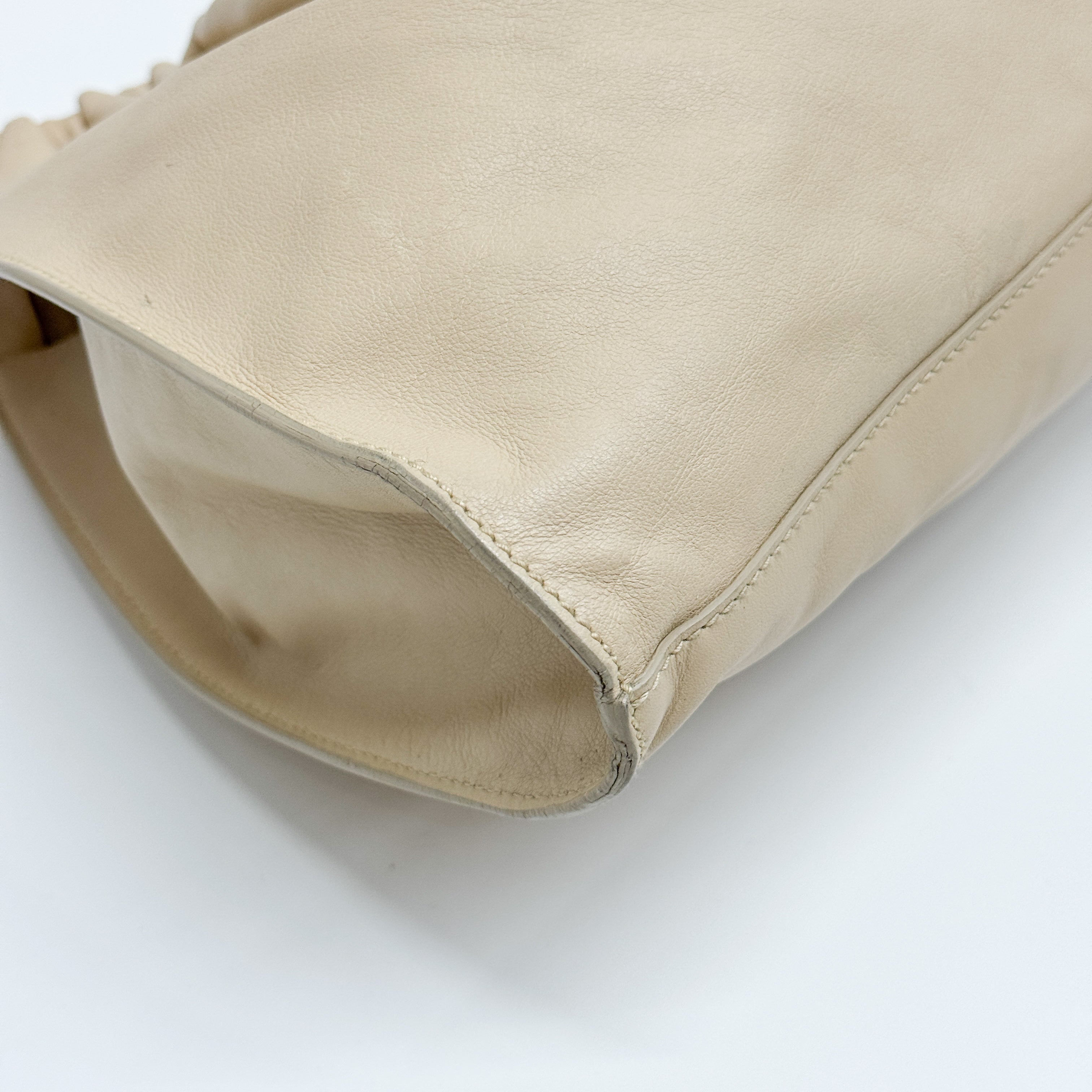 Beige Leather Hobo Shoulder Bag