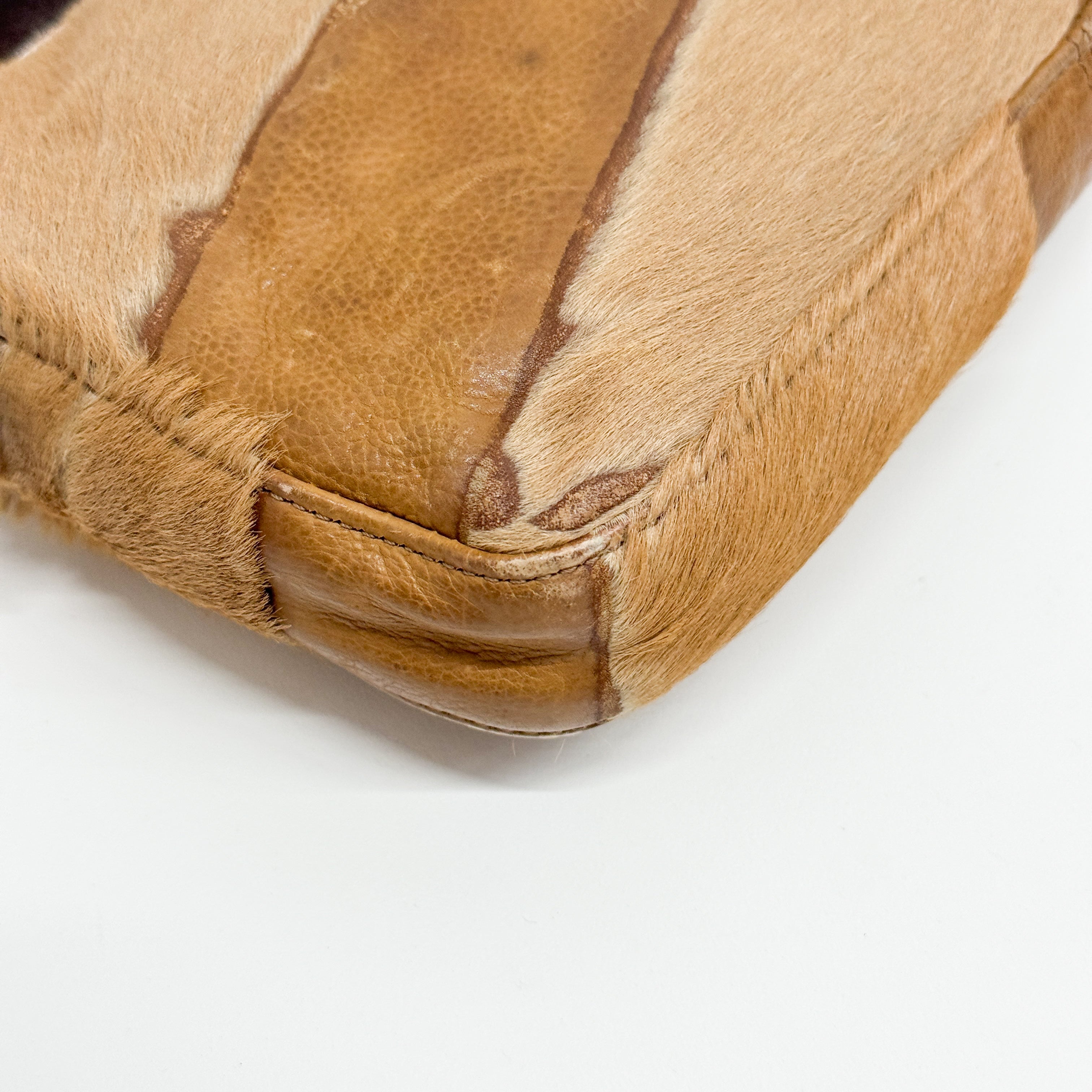 Baguette Brown Leather & Pony Hair Shoulder Bag