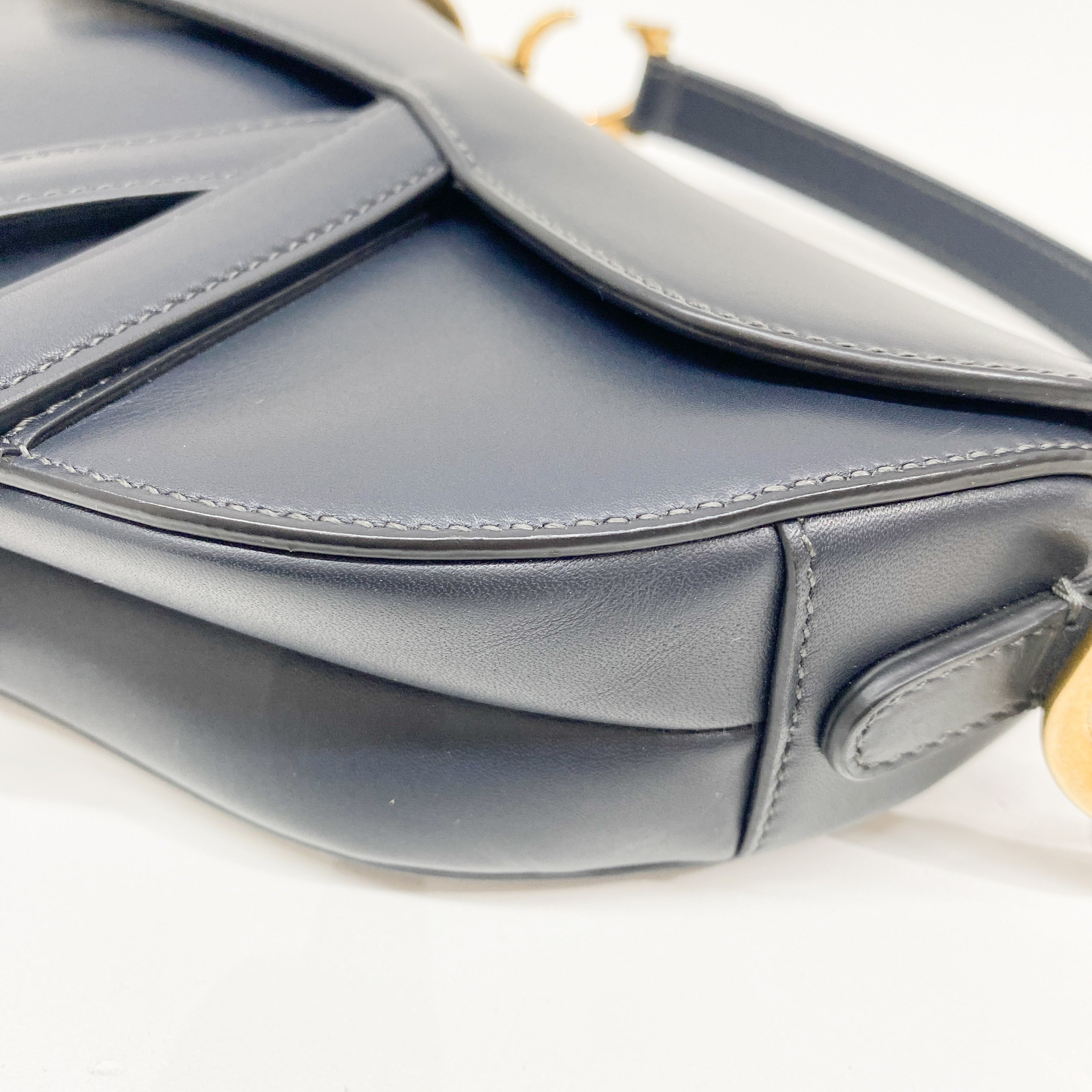Navy Leather Saddle Bag