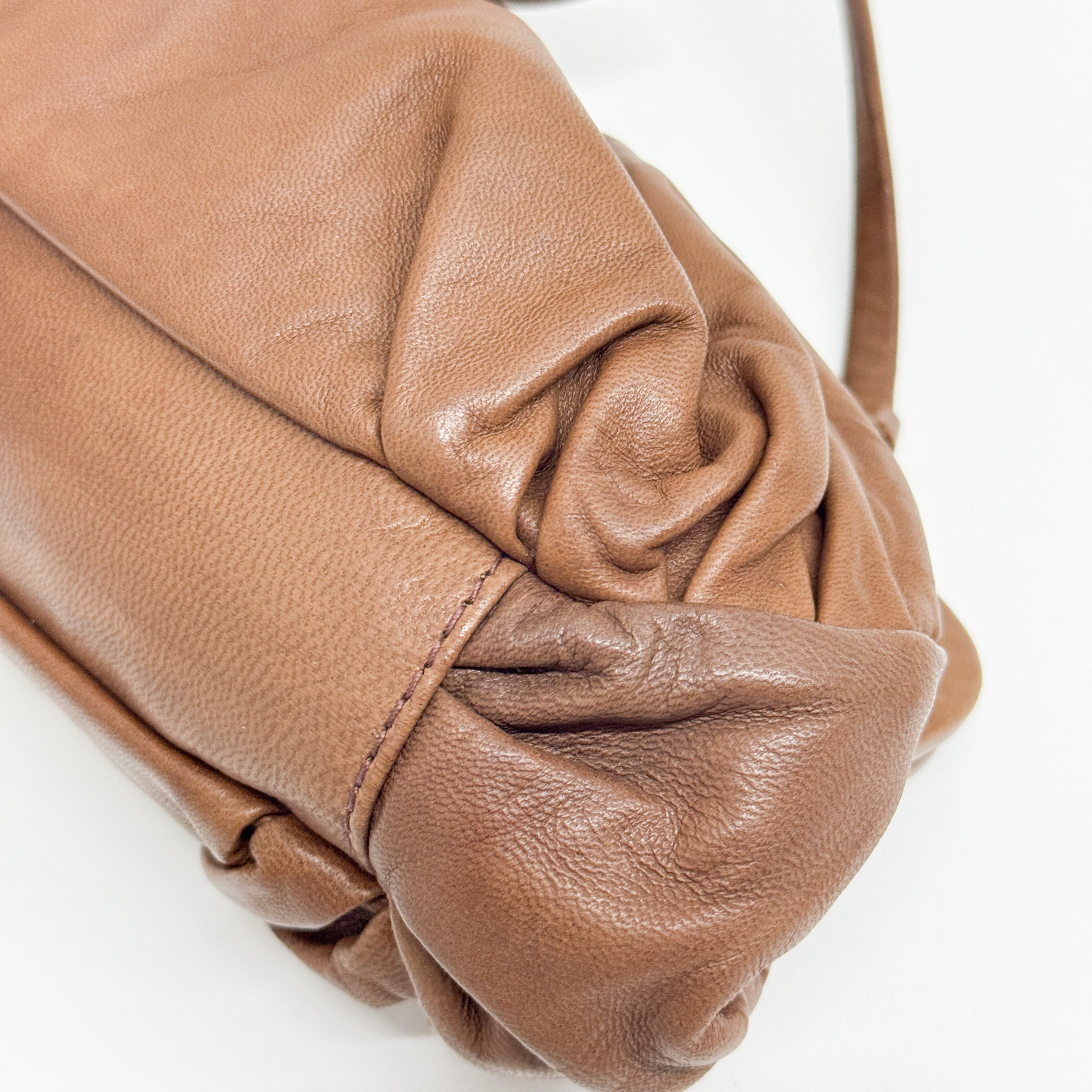 Bow Brown Leather Clutch/Hand Bag