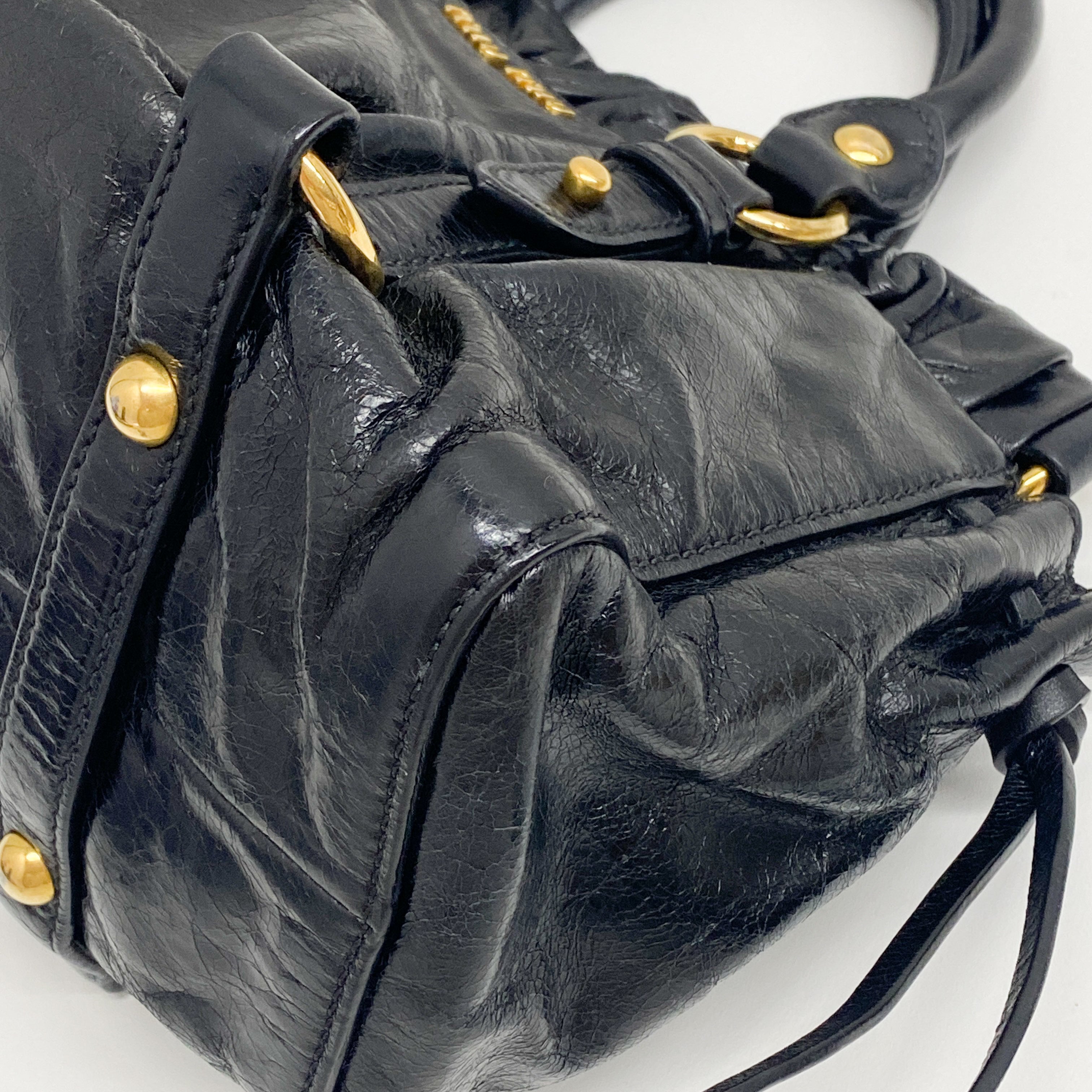 Mini Vitello Black Calfskin Leather Two Way Bag