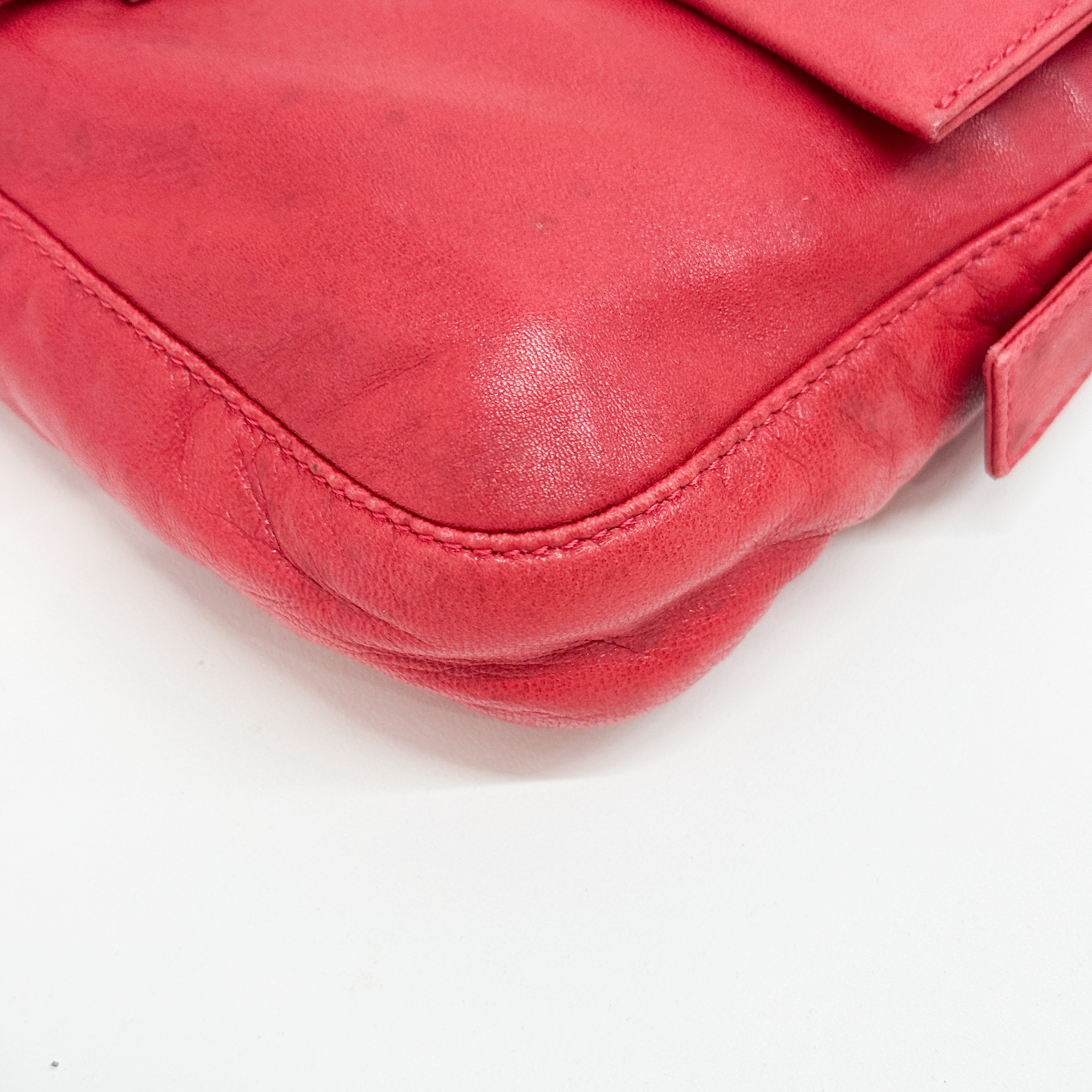 Baguette Red Lambskin Leather Shoulder Bag