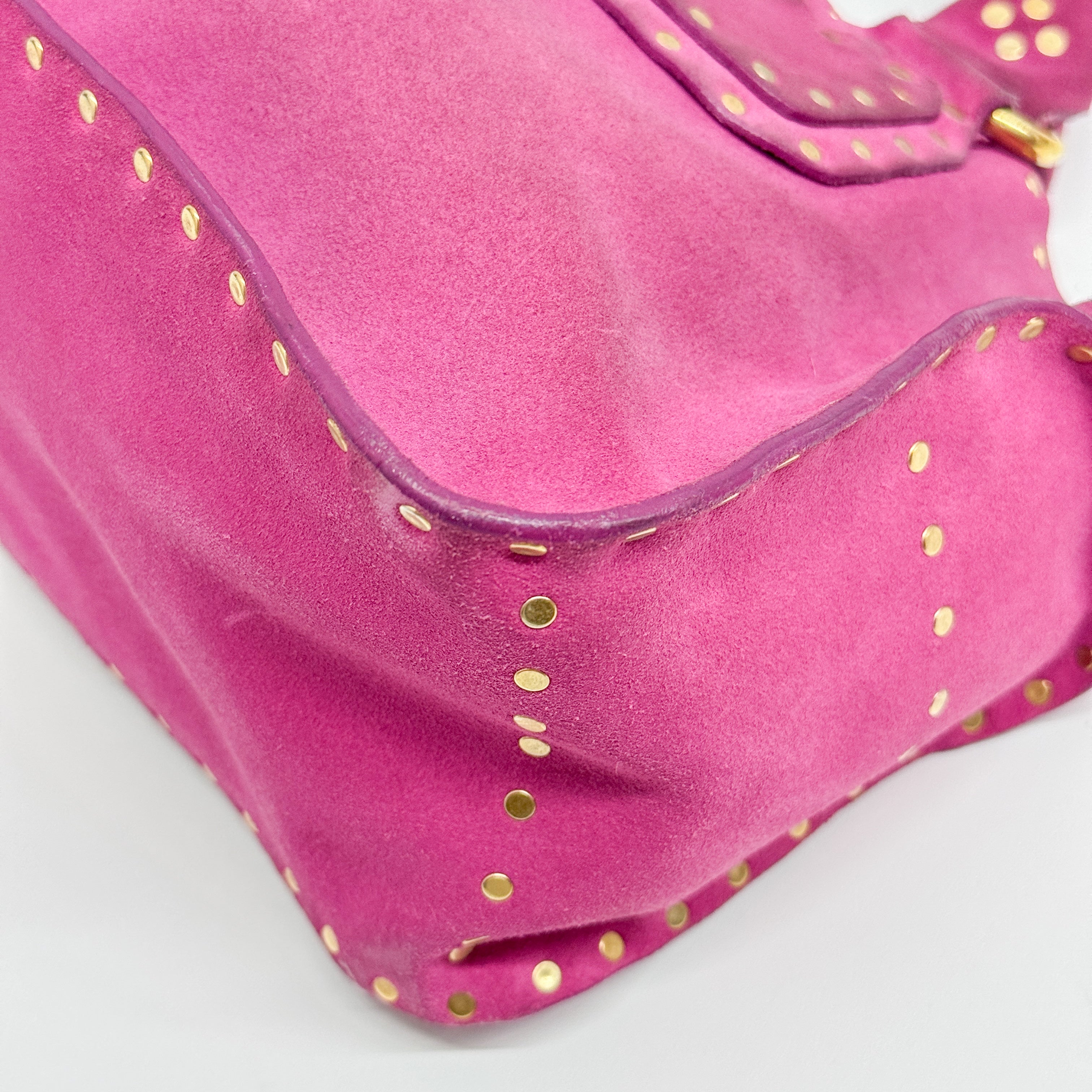 Boogie Pink Studded Suede Hand Bag