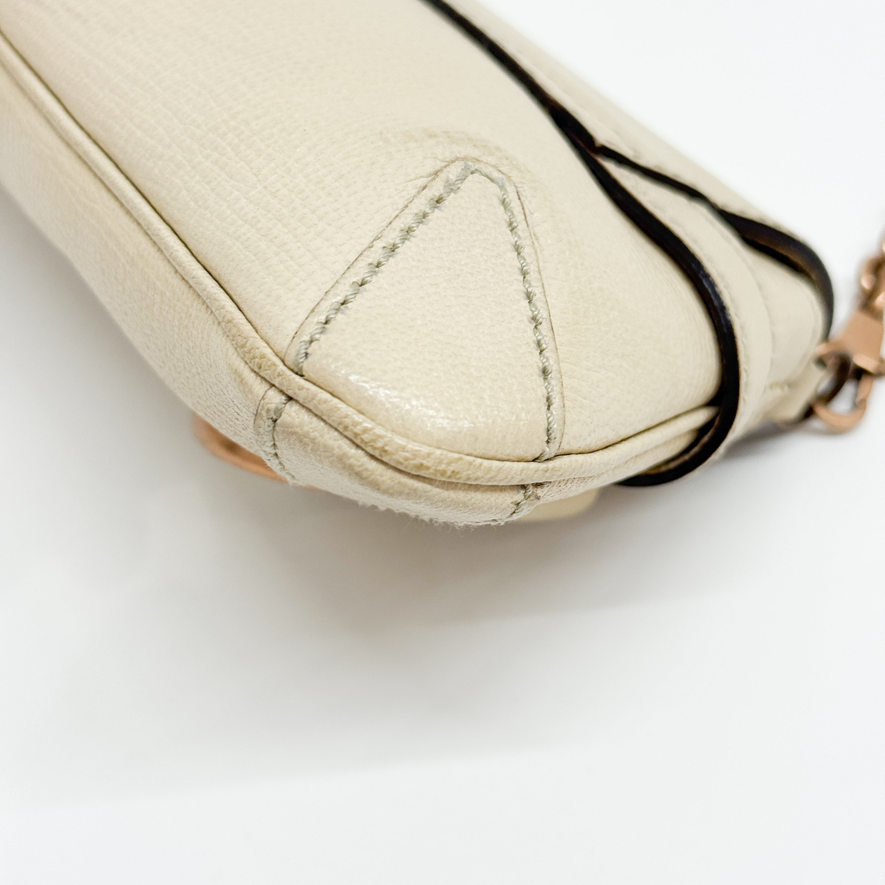 Horsebit Beige Leather Chain Shoulder Bag