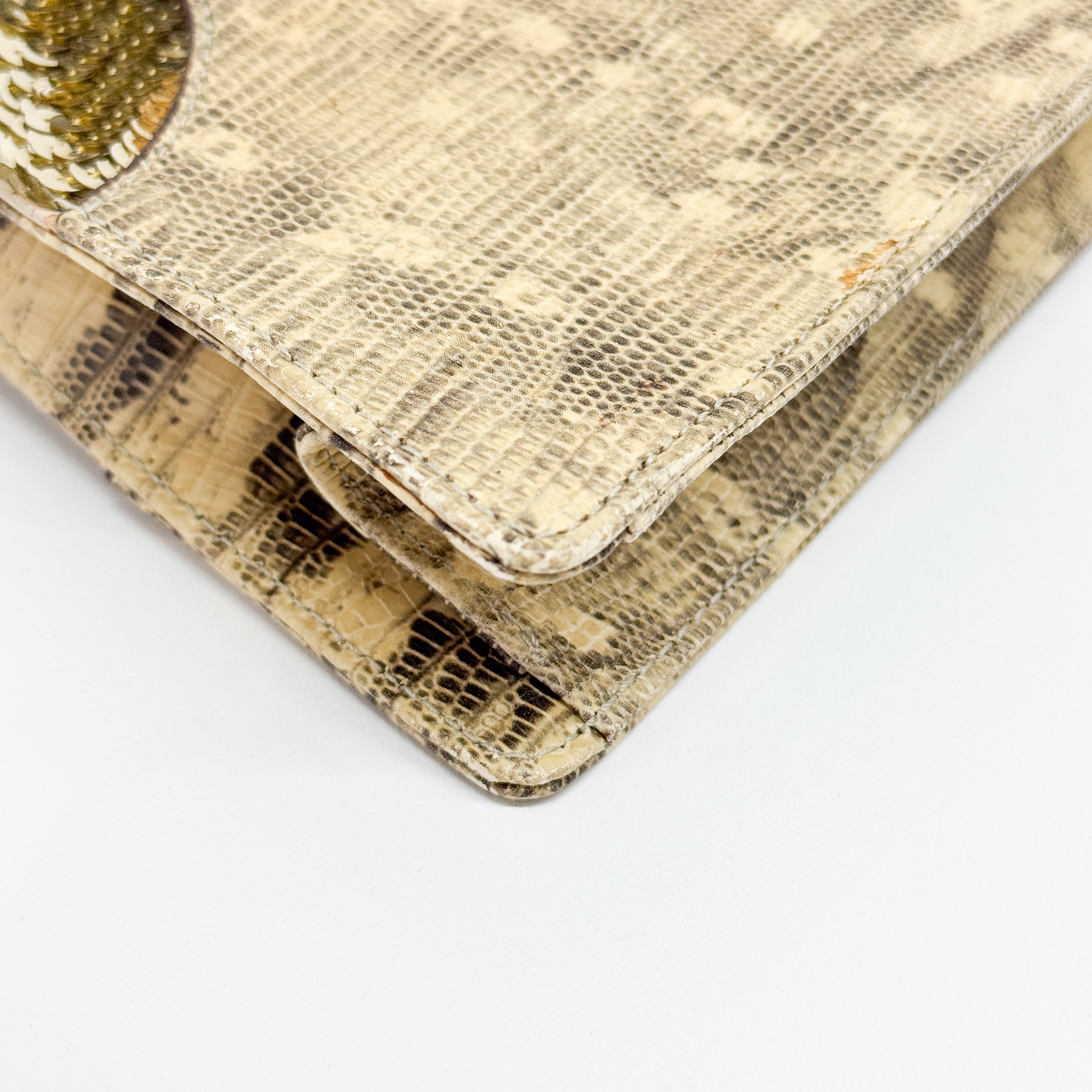 Gold Sequin Yellow Python Embossed Leather Shoulder Bag