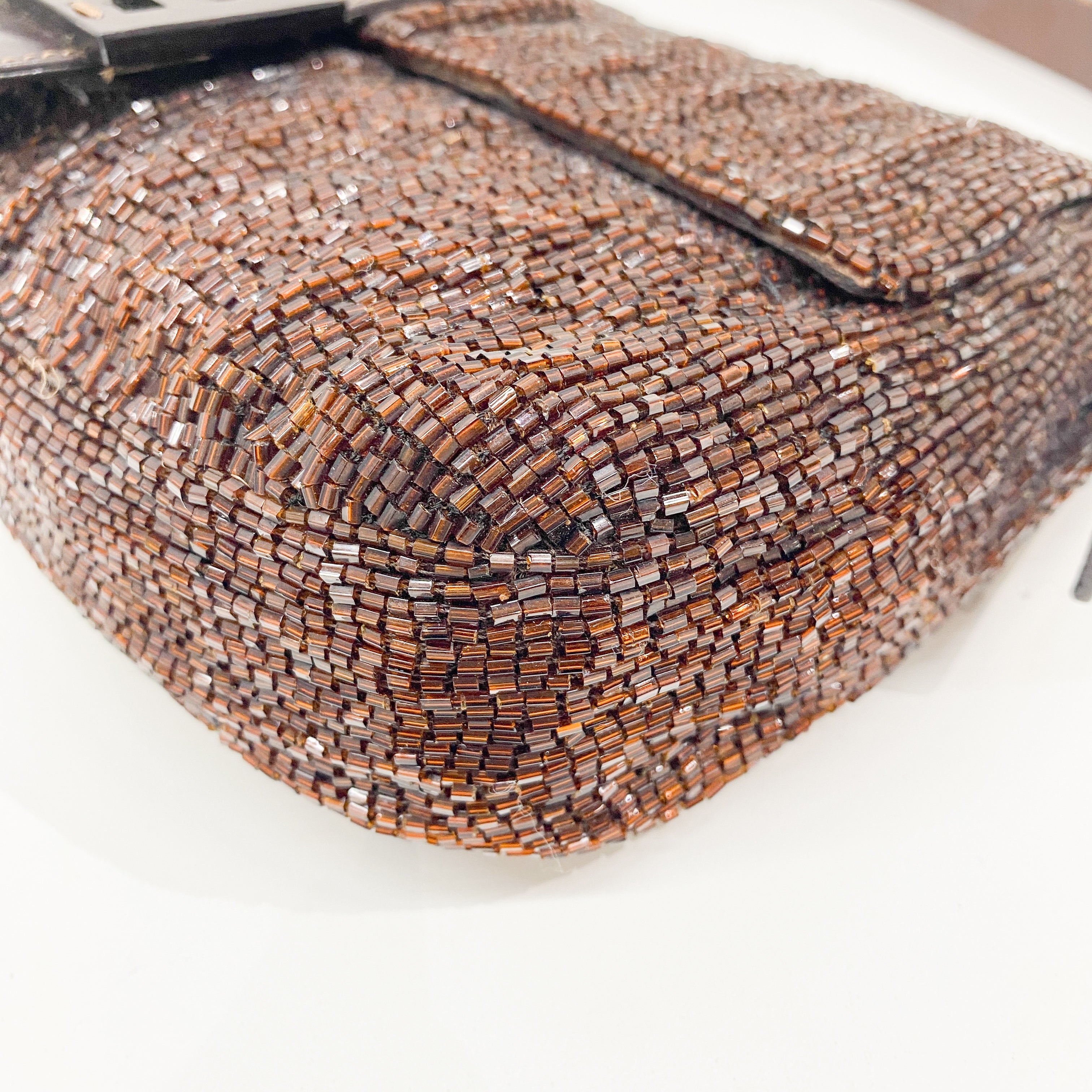 Baguette Brown Beaded Shoulder Bag