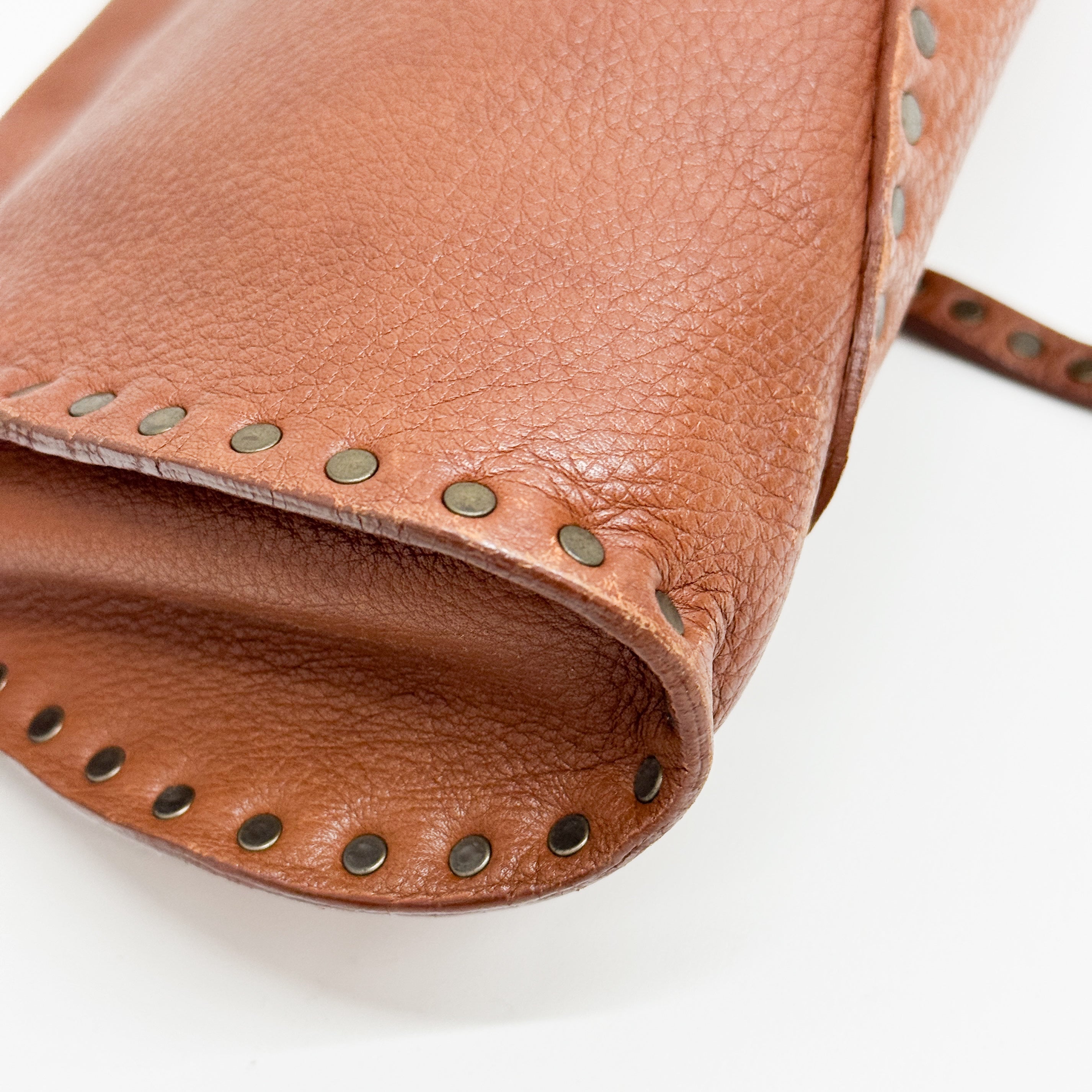 Vintage Brown Studded Leather Shoulder Bag