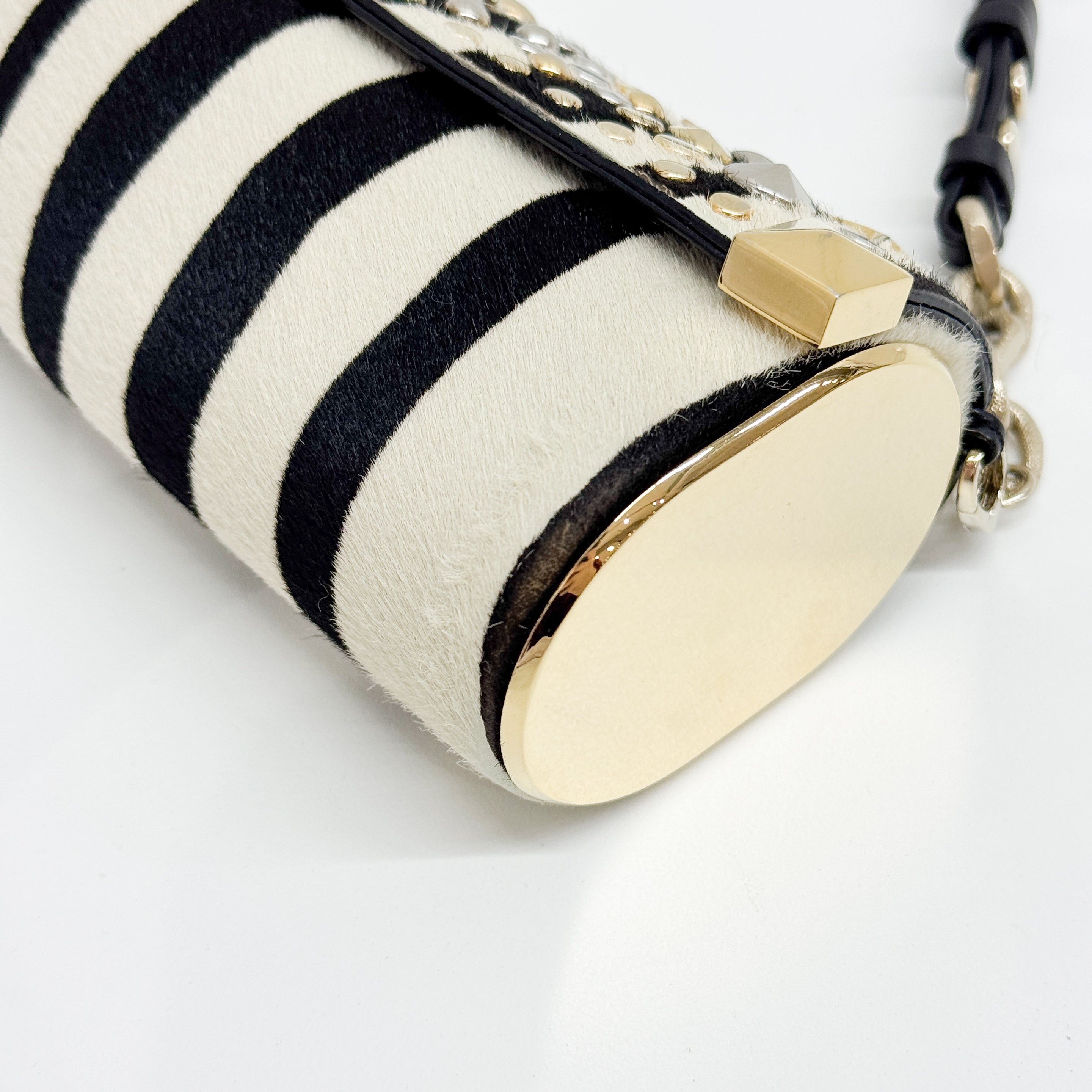 Vintage Black and White Studded Zebra Print Shoulder Bag