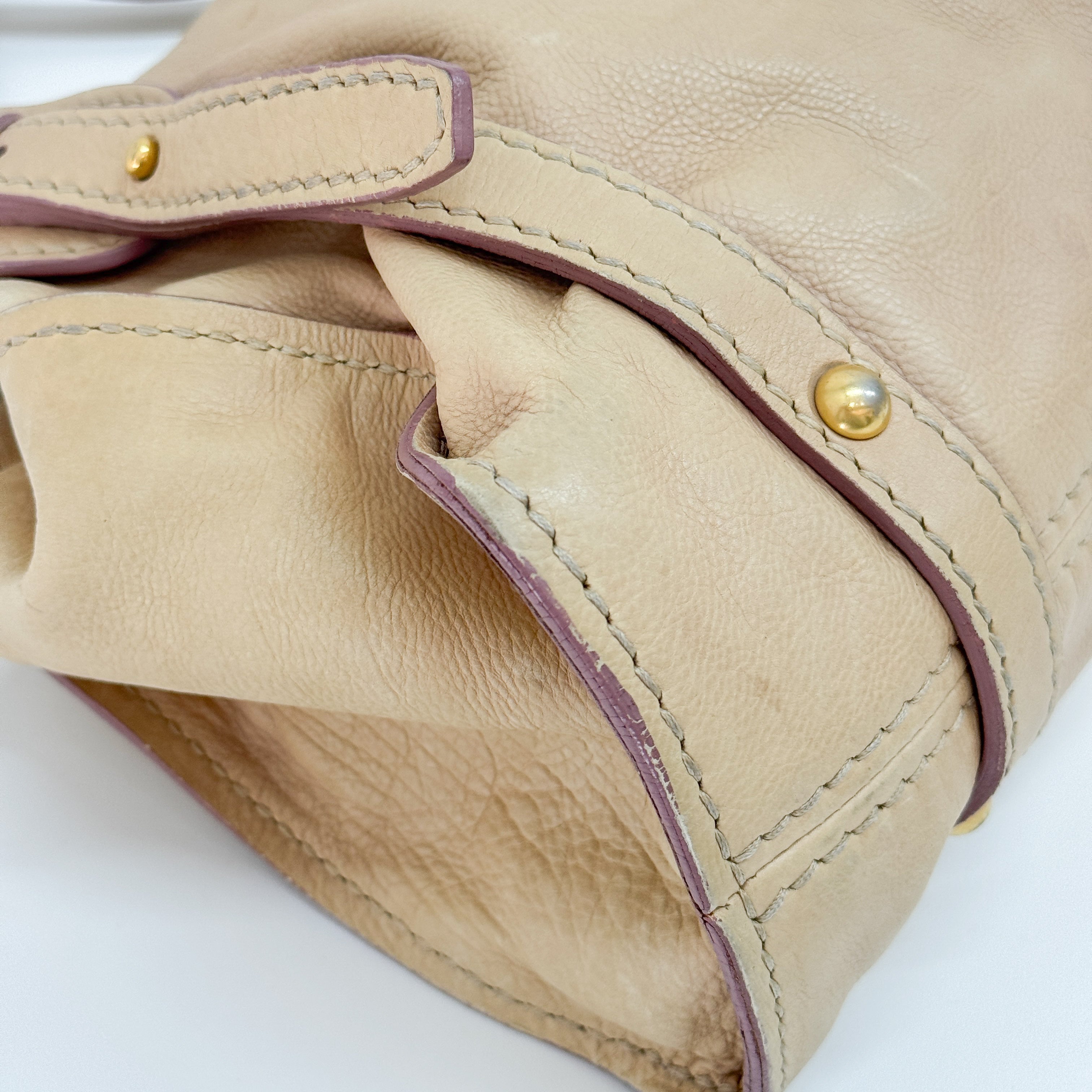 Vitello Lux Bow Bag Beige Calfskin Leather Shoulder Bag