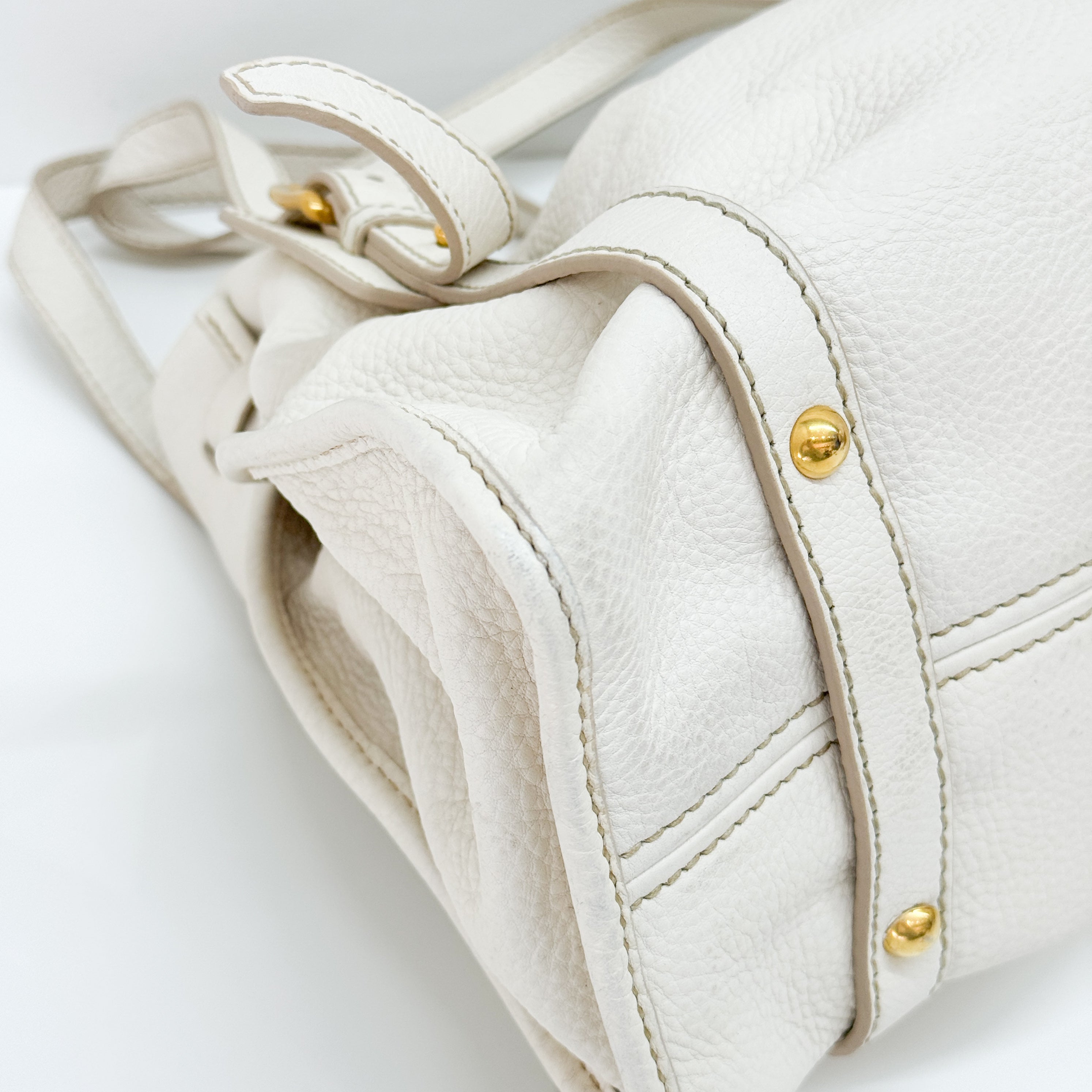 Vitello Lux Bow Bag White Calfskin Leather Shoulder Bag