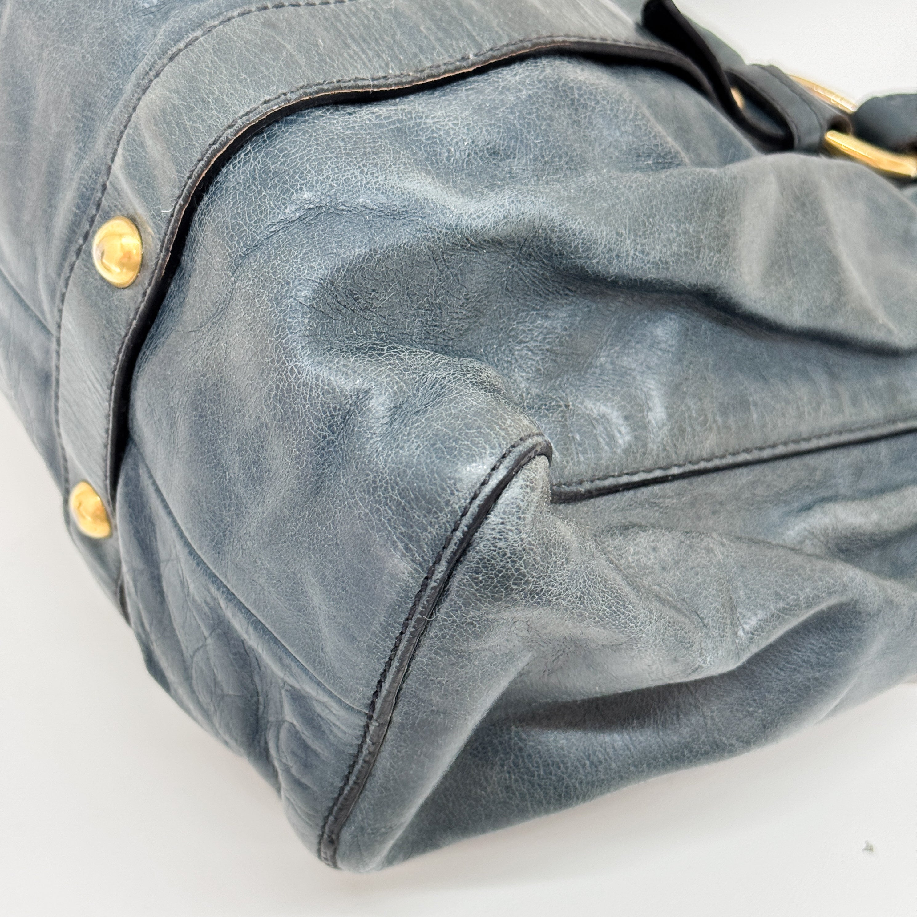 Vitello Blue Calfskin Leather Two Way Bag