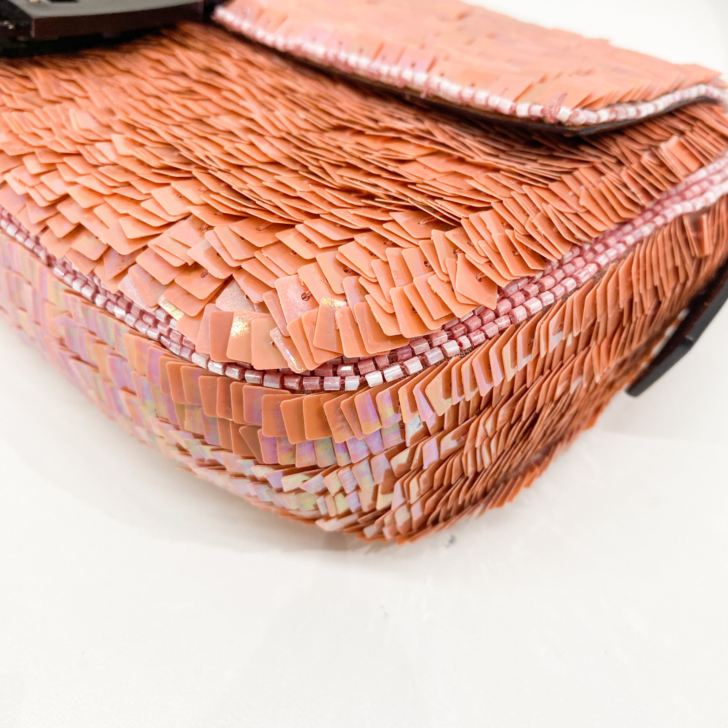 Baguette Coral Pink Sequin Shoulder Bag