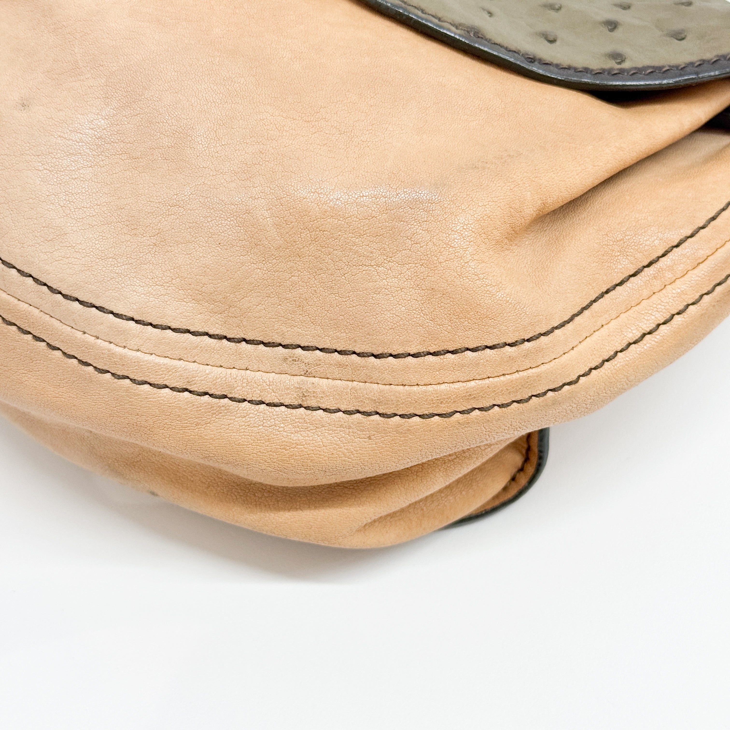 Archive Grey Ostrich Brown Leather Two Way Bag