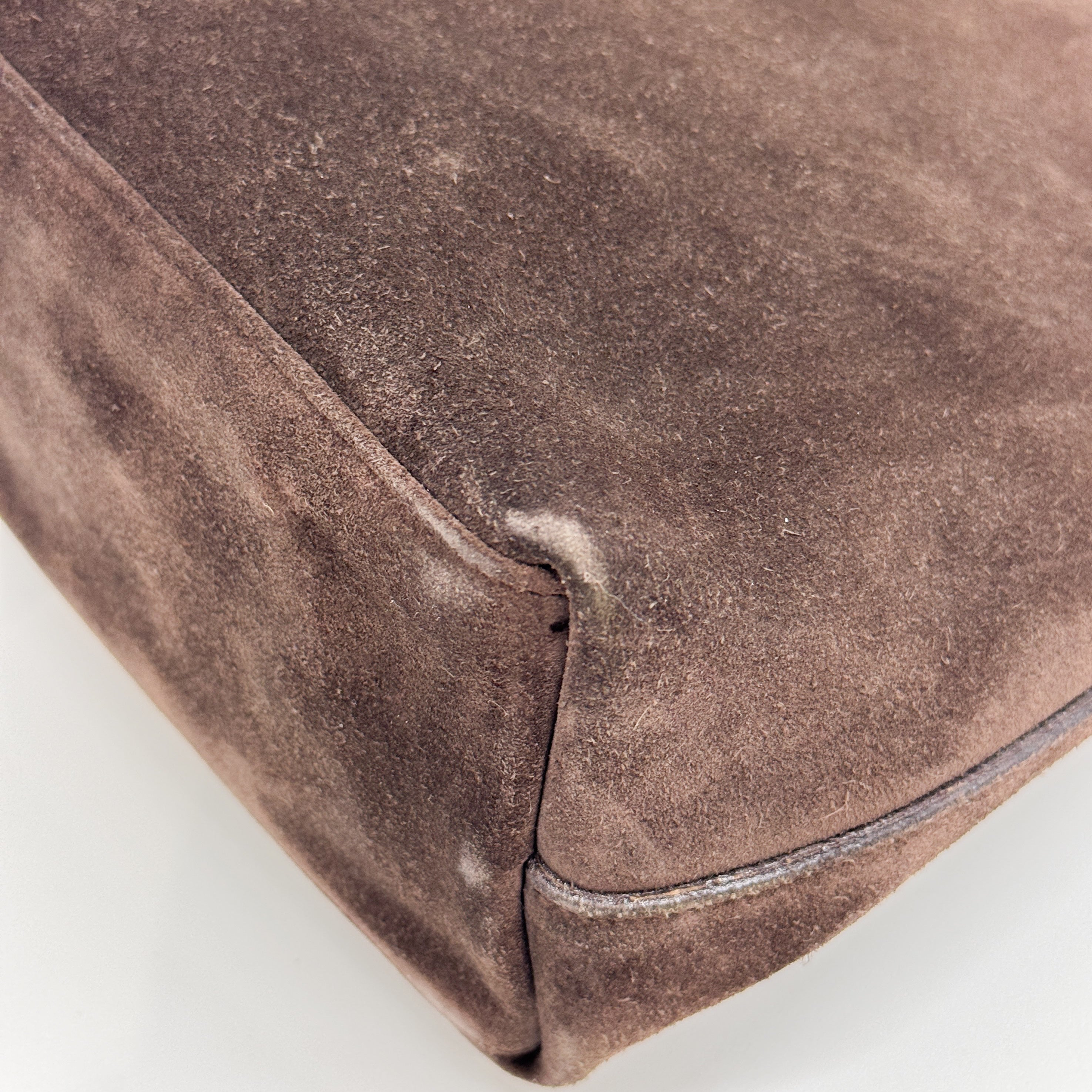 Brown Suede with Silver-tone Handle Shoulder Bag