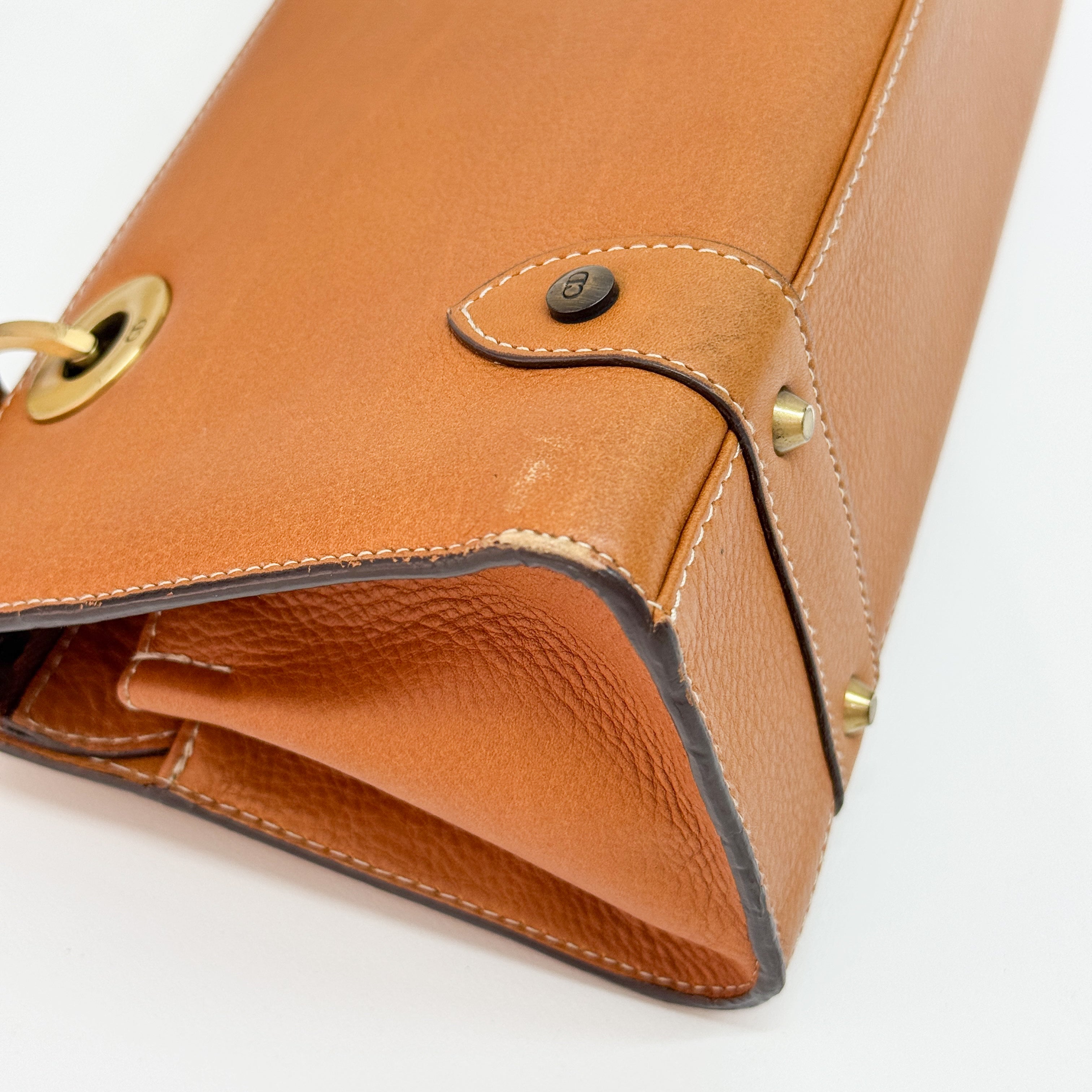 Caramel Brown Leather with Logo Charm Shoulder Bag