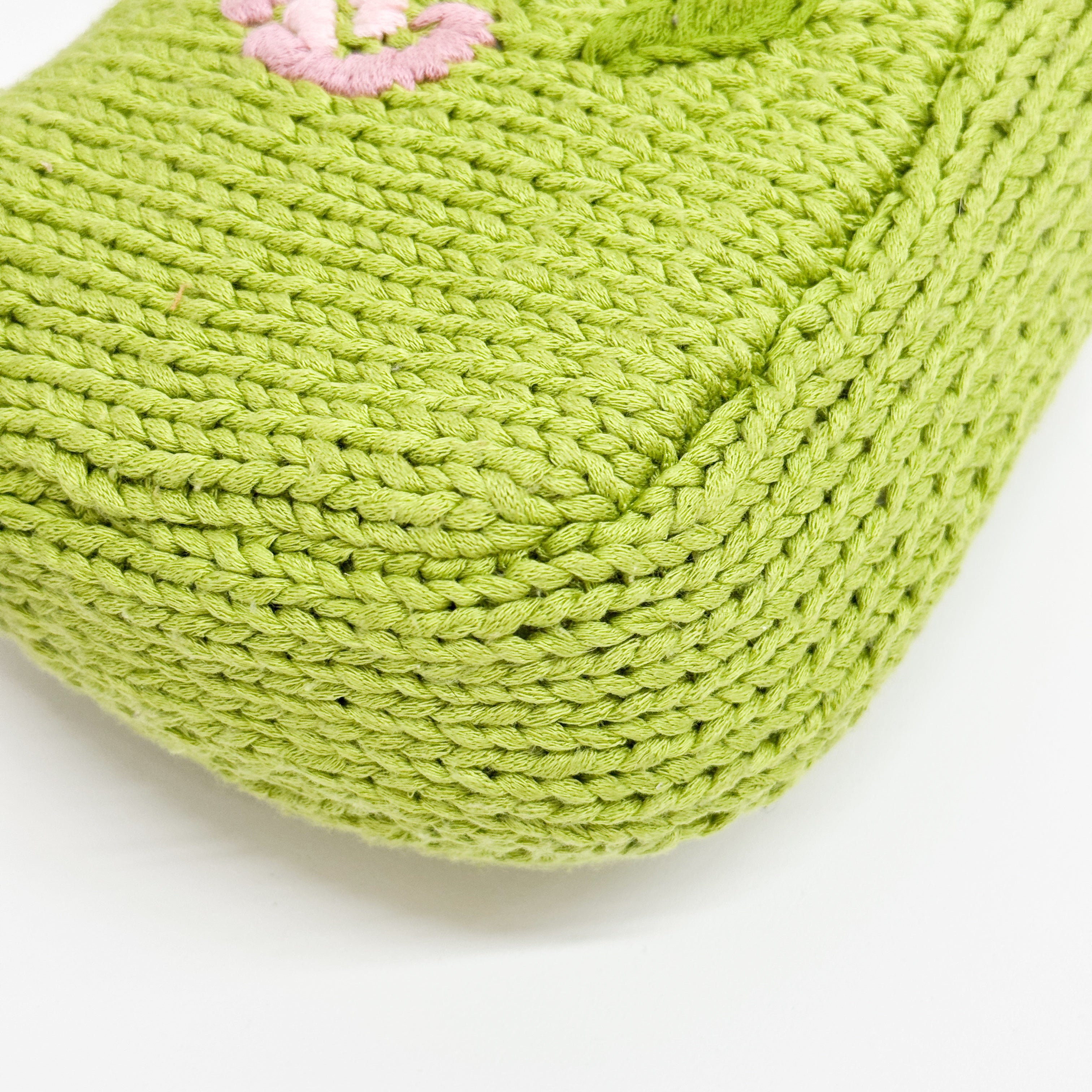 Baguette Green and Pink Crochet and Pony Hair Shoulder Bag