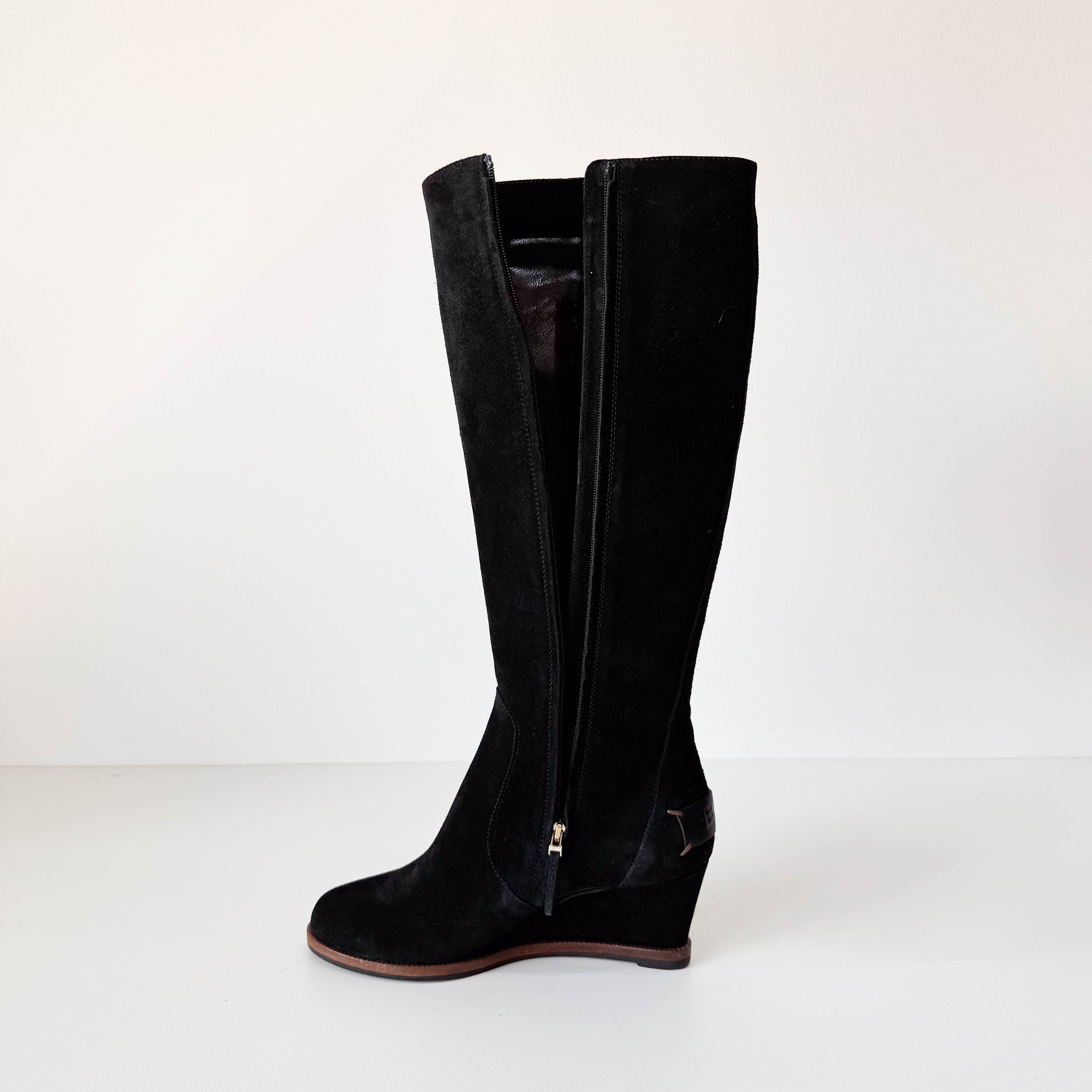 Size 37 1/2 Black Suede Tall Boots