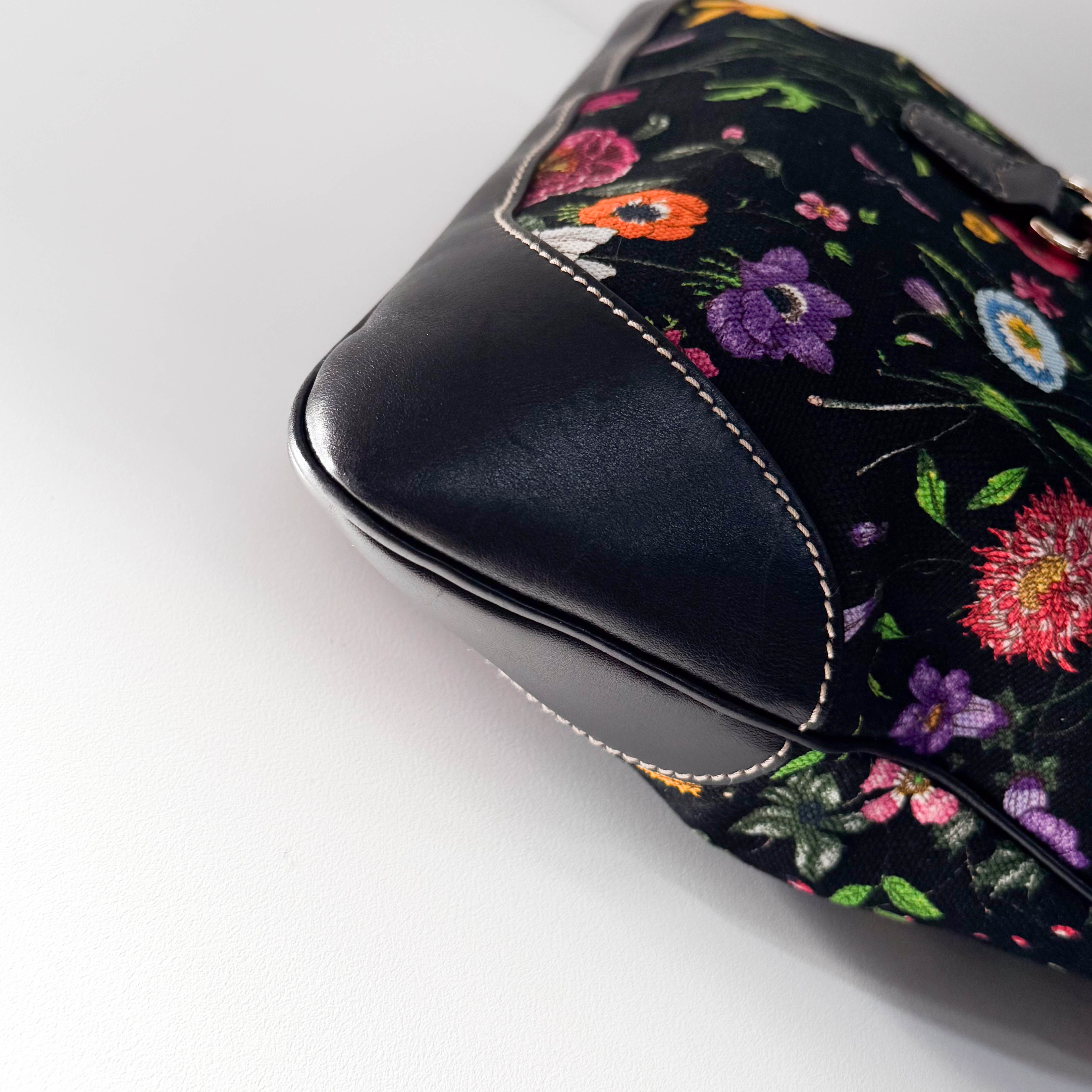 Jackie Bouvier Floral Printed Canvas Hobo Shoulder Bag