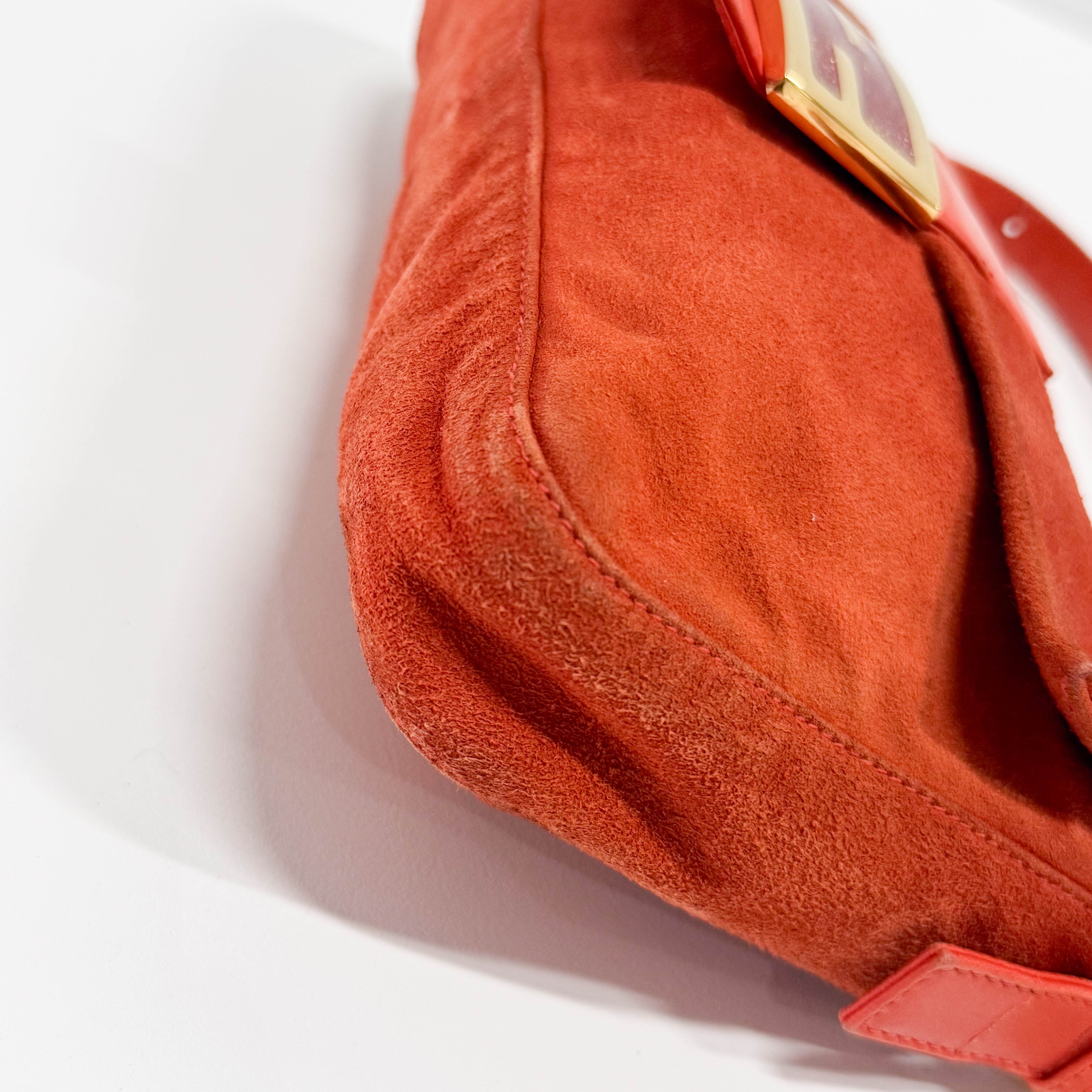 Baguette Orange Suede Shoulder Bag