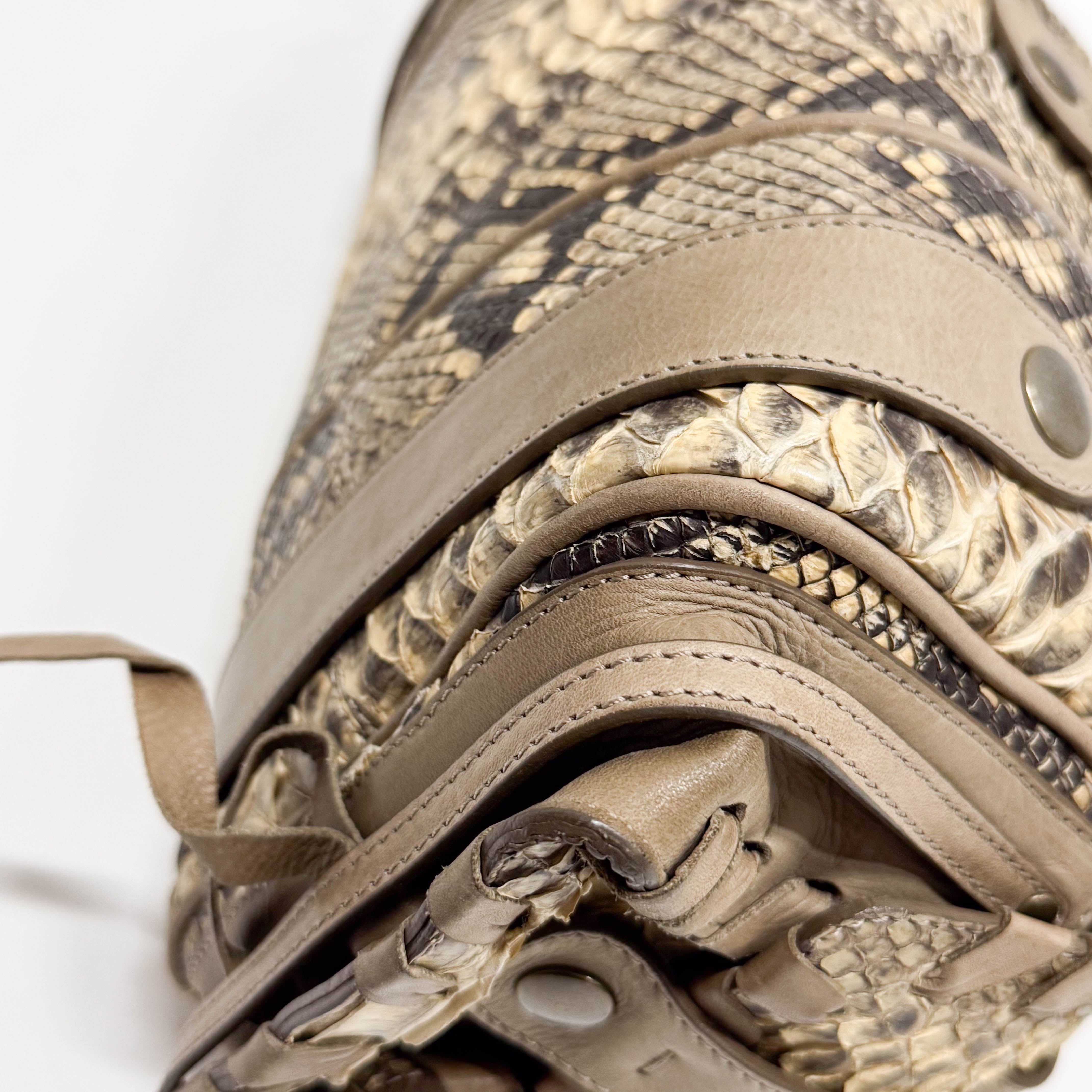 Silverado Beige Python Embossed Leather Shoulder Bag