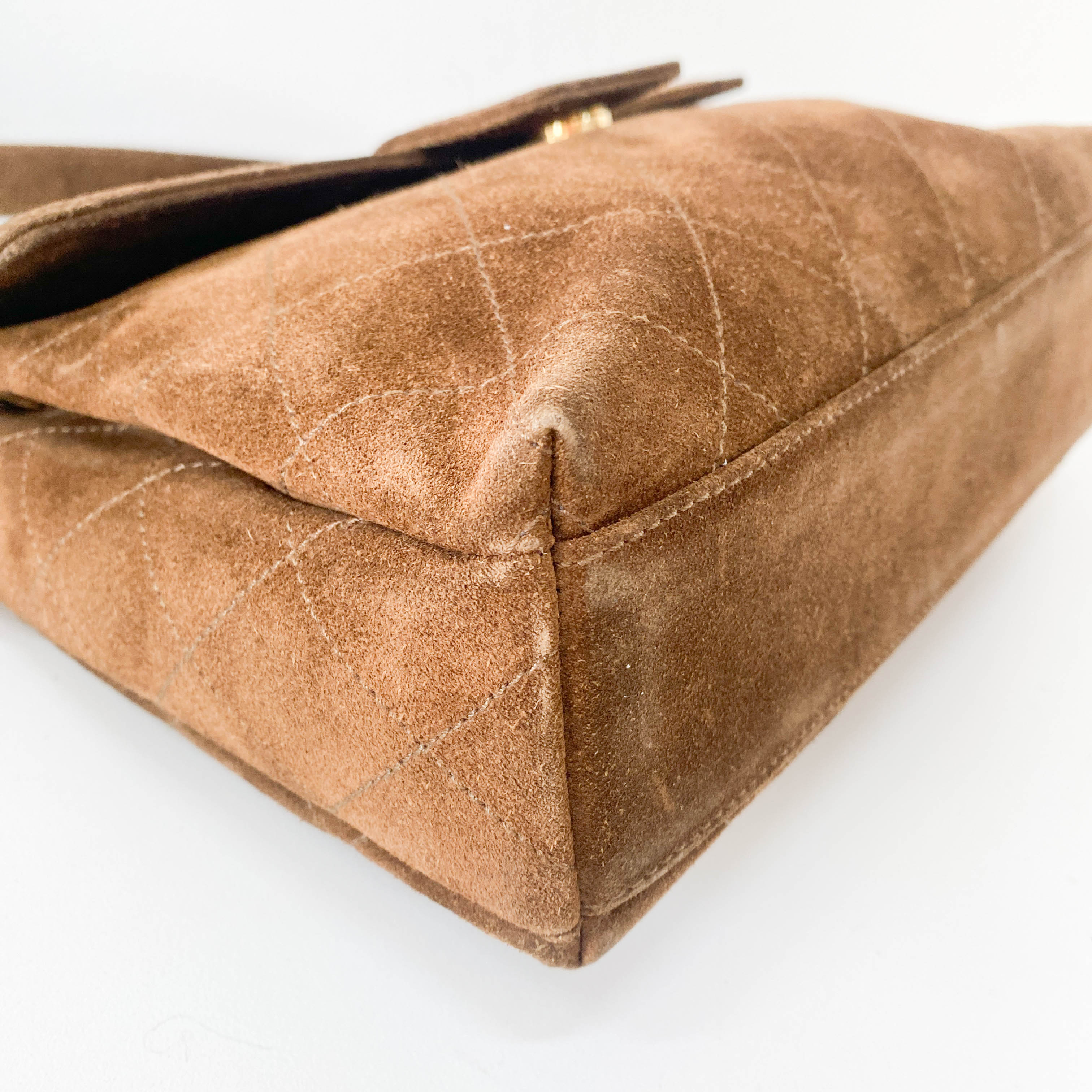 Matelasse Brown Suede One Shoulder Bag