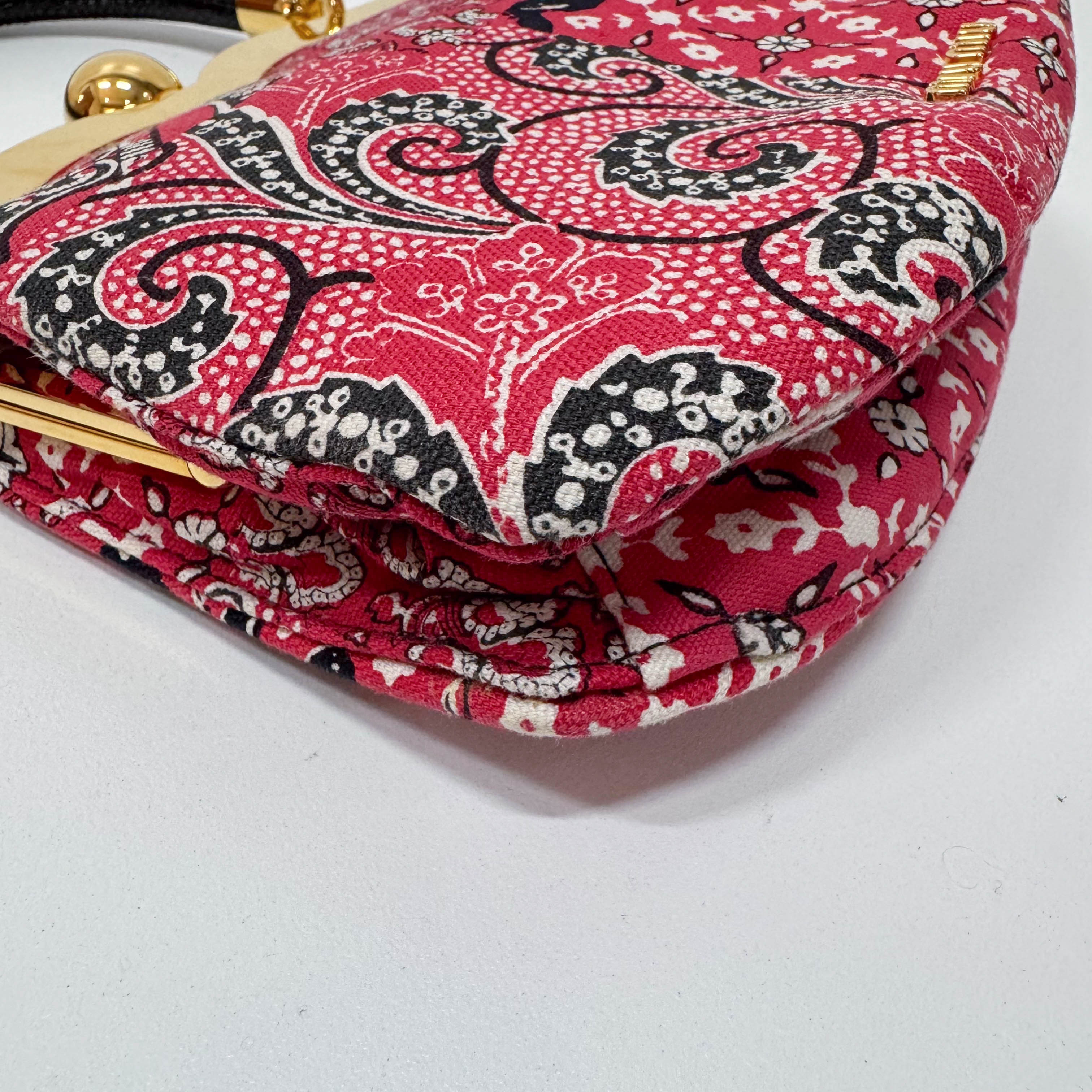 Mini Red Paisley-print Cotton Top Handle Bag